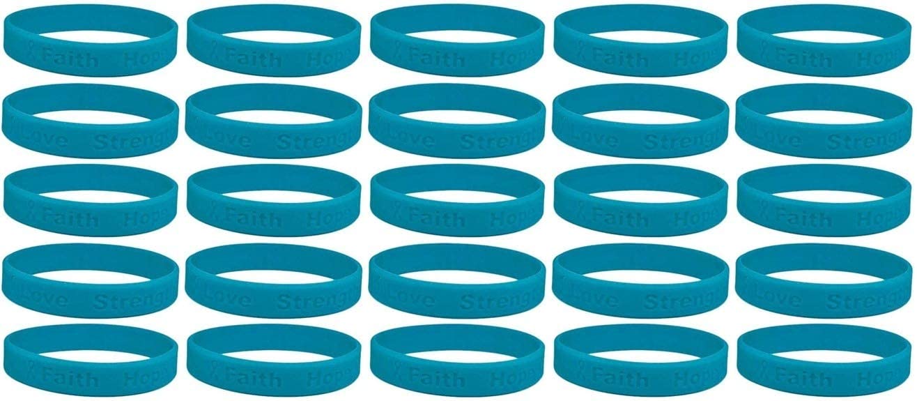 25 Teal Silicone Ovarian Cancer Awareness Bracelets - Medical Grade, Latex & Toxin Free - Support Survivors & Raise Awareness - Perfect for Fundraisers, Walks & Awareness Events (Pack of 25)