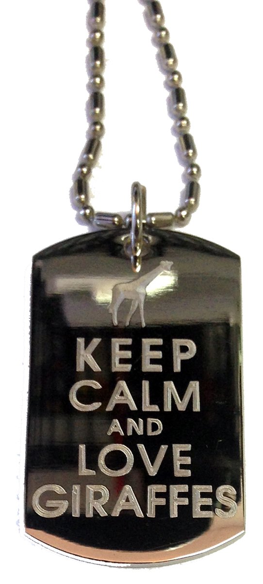 Keep Calm and Love Giraffes Military Dog Tag Necklace - Stainless Steel Luggage ID Tag with Chain for Travel, Camping & Outdoor Adventures