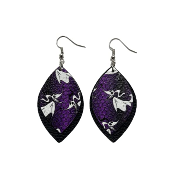 Nightmare Before Christmas Zero 2 Inch Faux Leather Earrings - Layered Gothic Halloween Jewelry for Women - Perfect for Cosplay, Halloween Parties & Alternative Fashion