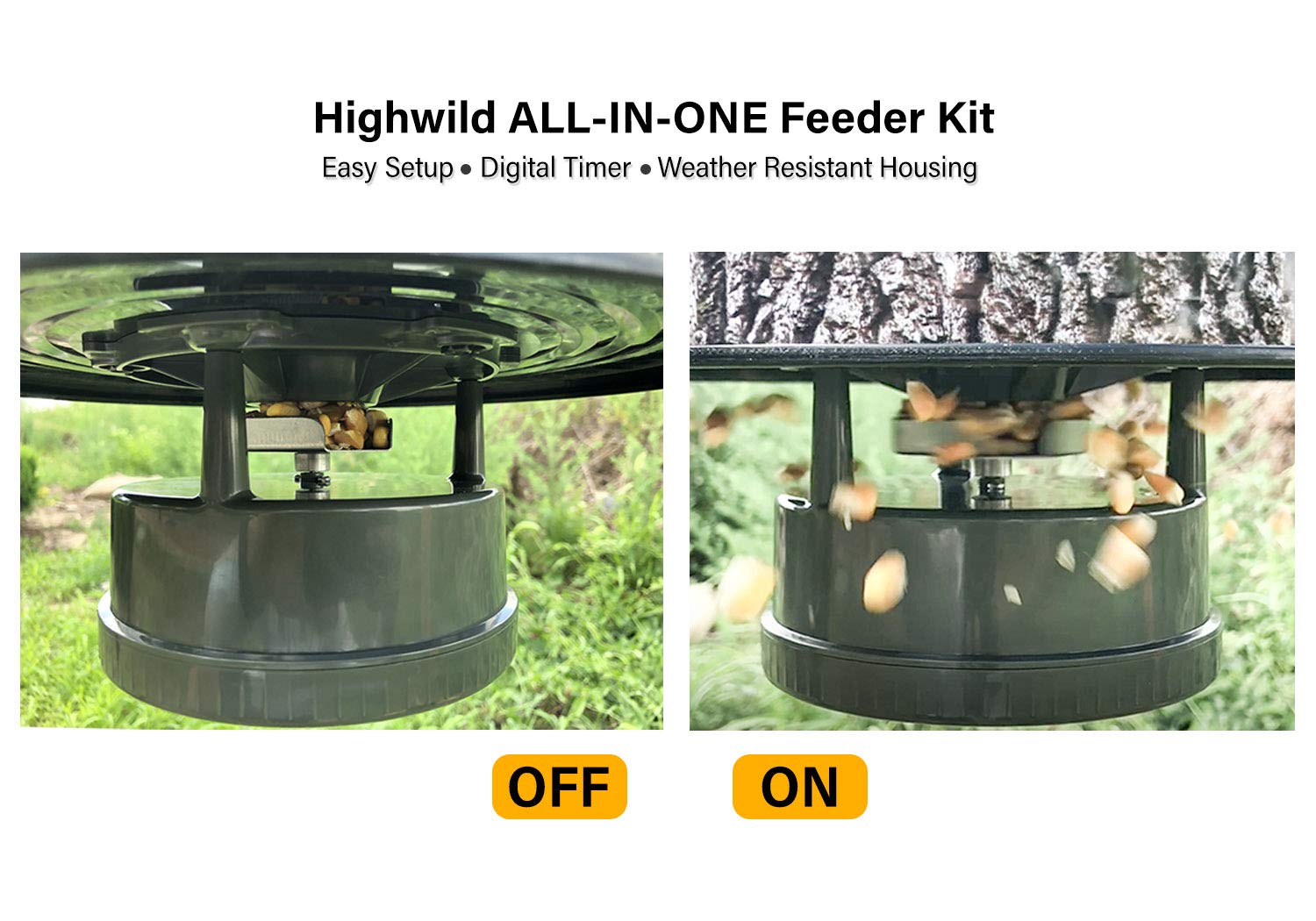 Highwild Deer Feeder Kit with Digital Timer & Metal Spin Plate - Easy Setup All-in-One (6 Pack) for Hunting, Wildlife Observation & Backyard Feeding