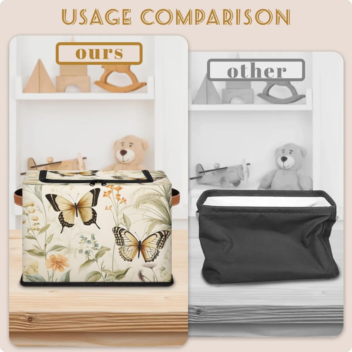 Yellow Butterfly Storage Boxes with Sturdy Handles - 2 Pack Zippered Storage Bins for Clothes, Toys & Home Organization - Perfect for Bedroom, Closet & Kids Room Storage Solutions