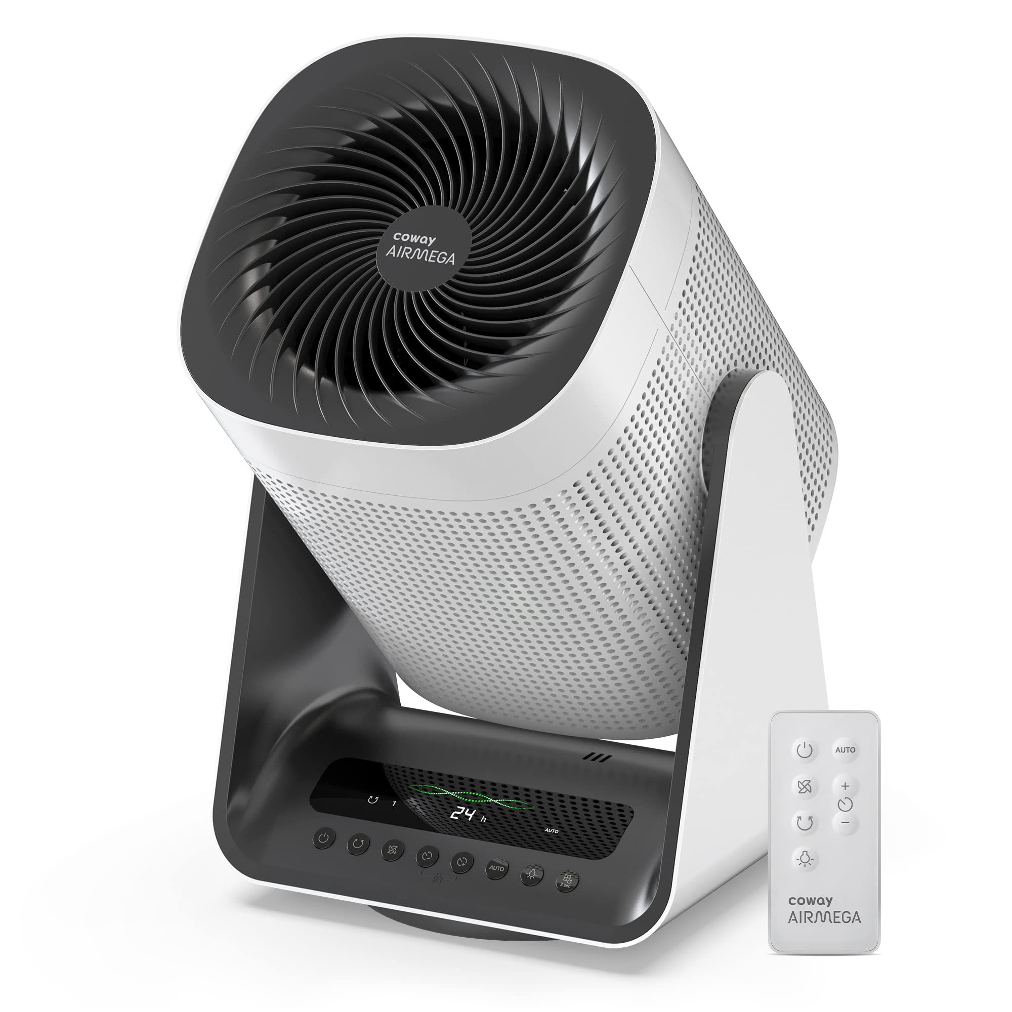 Coway 2-in-1 Air Purifier & Fan with True HEPA Filter - Removes Smoke, Allergens, Pet Dander & Odors - Smart Air Quality Monitor, Auto Mode, Remote Control & Timer - Ideal for Home, Bedroom & Office - 3-Year Warranty (White)
