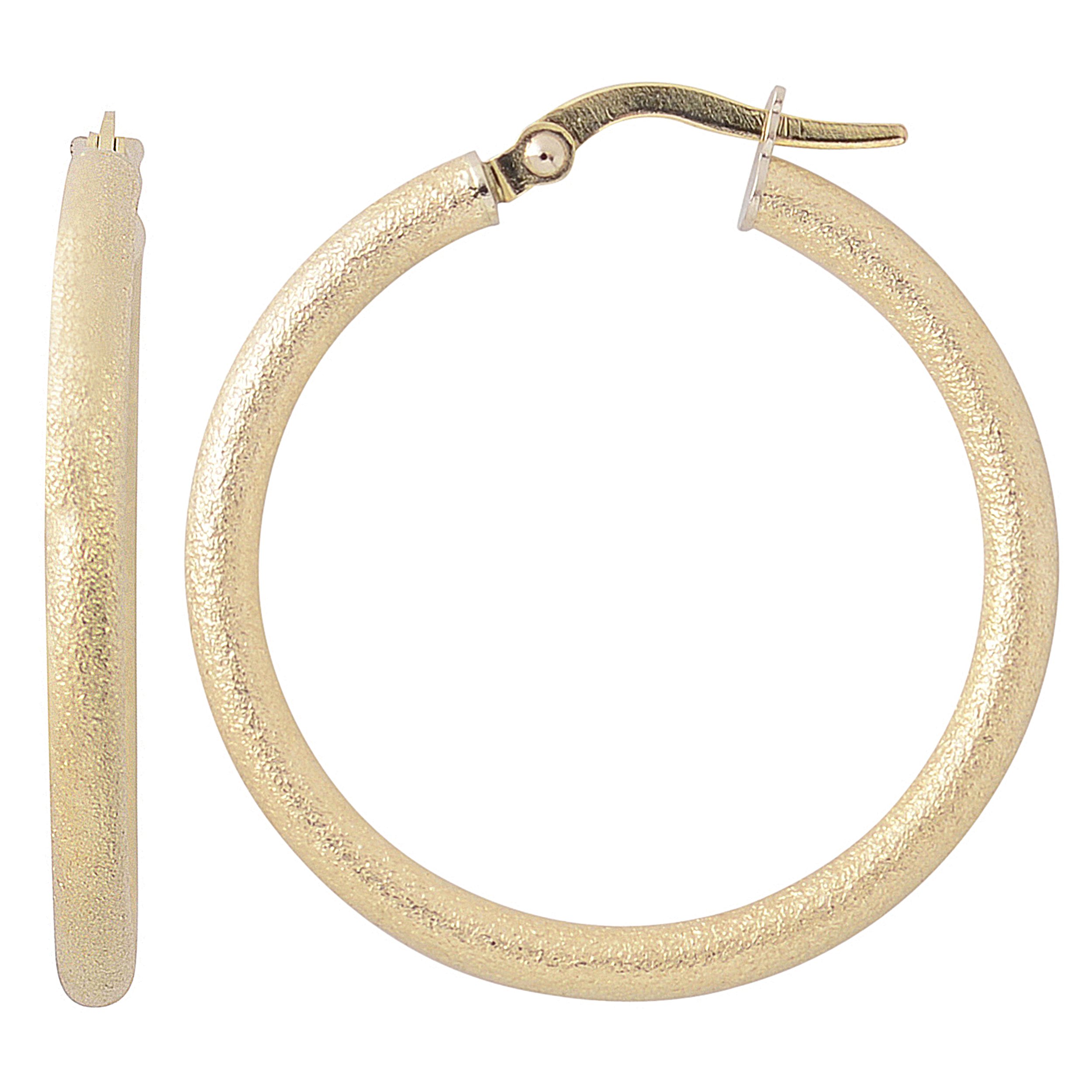 10K Yellow Gold 2.5x25mm Glass Blast Finish Hoop Earrings for Women - Dainty Everyday Hoops, Minimalist Jewelry Gift for Her, Perfect for Work, Date Night & Special Occasions