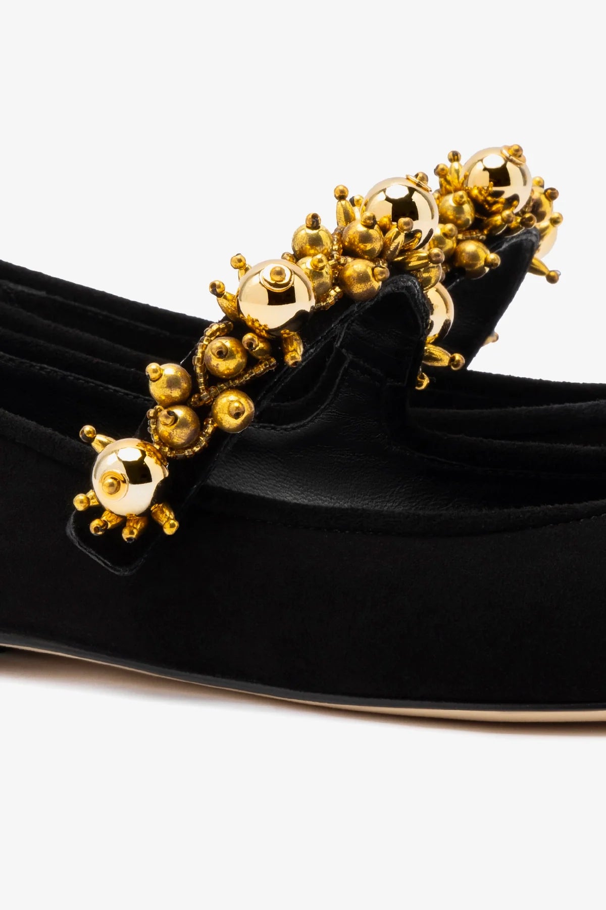 Larroudé x Libertine Verona Black Suede Heels with Golden Balls - Elegant Women's Shoes for Parties, Weddings & Special Occasions