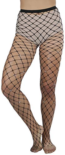 Rhinestone Net Tights - Black