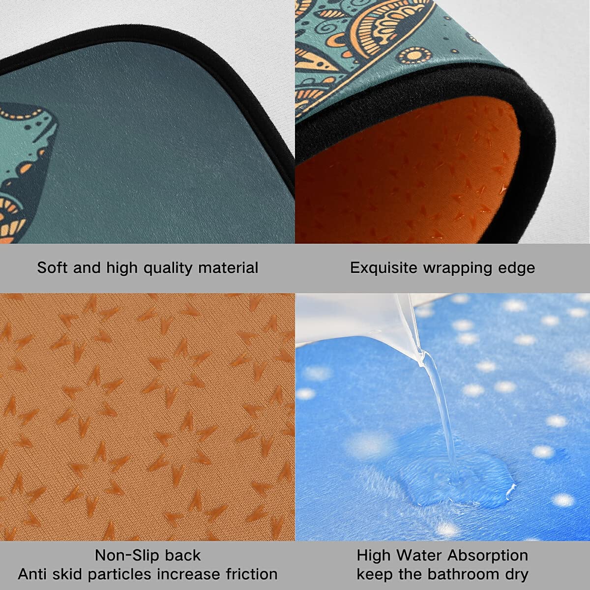 Non-Slip Washable 2-Piece Doodle Turtle Oriental Kitchen Rugs Set - Anti-Skid Floor Mats for Kitchen, Living Room, Dining Area - Perfect Home Decor for Asian-Themed Spaces