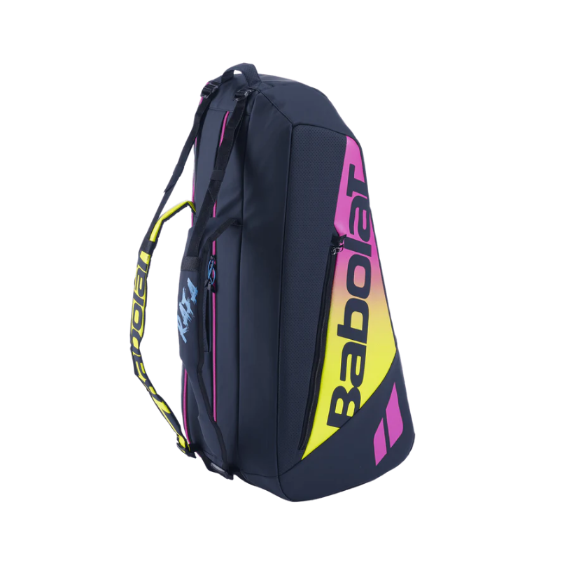Babolat Pure Aero Rafa 6 Pack Tennis Racquet Bag - Black/Yellow/Pink | Premium Tennis Gear for Players & Coaches | Perfect for Tournaments, Training & Travel