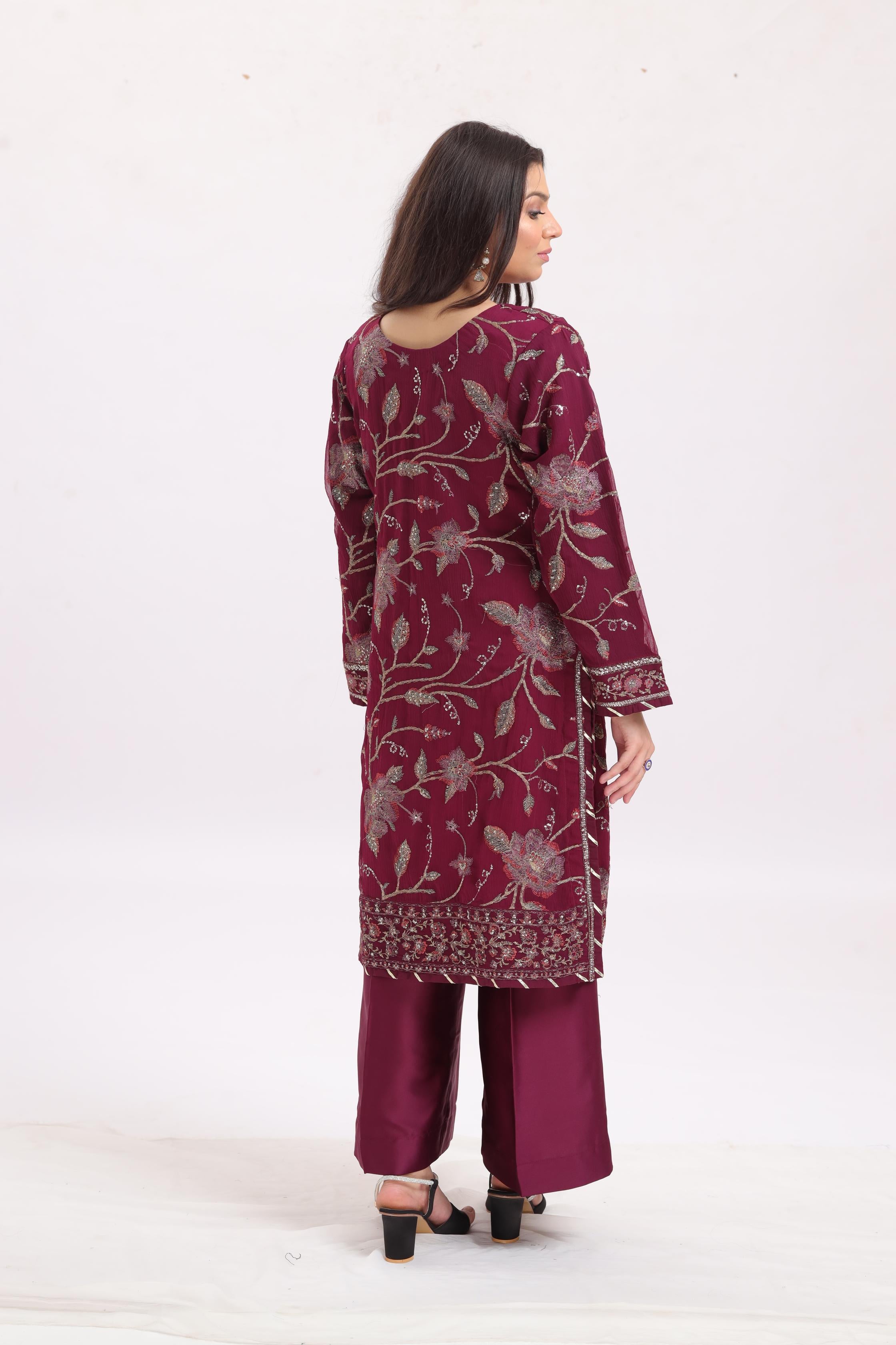 Elegant Chiffon Magenta Embroidered Suit Set by Asim Jofa - Perfect for Weddings, Parties & Special Occasions