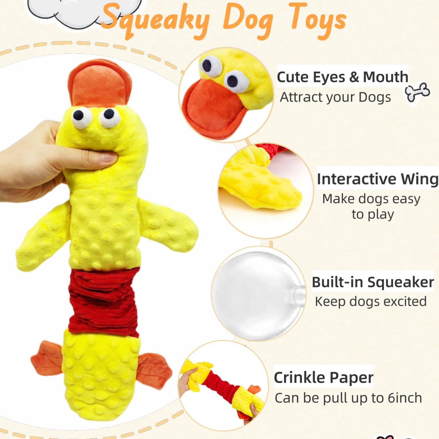 Durable Interactive Large Dog Toys - Squeaky Tug of War & Crinkle Chew Toy for Small Medium Large Breed Dogs | Tough Plush Teething Toy for Puppies & Adult Dogs (Duck Design) - Perfect for Playtime, Training & Anxiety Relief