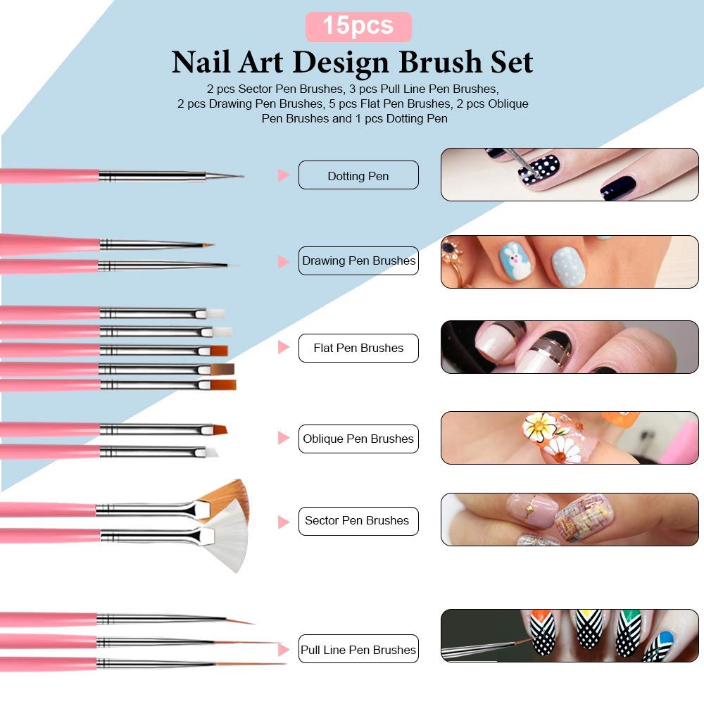 5Pcs Nail Art Brushes Set - Professional Dual-Ended Nail Design Tools for Detailing, Striping, Blending & Dotting | Perfect for DIY Manicures, Salon Nail Art & Gel Polish Designs