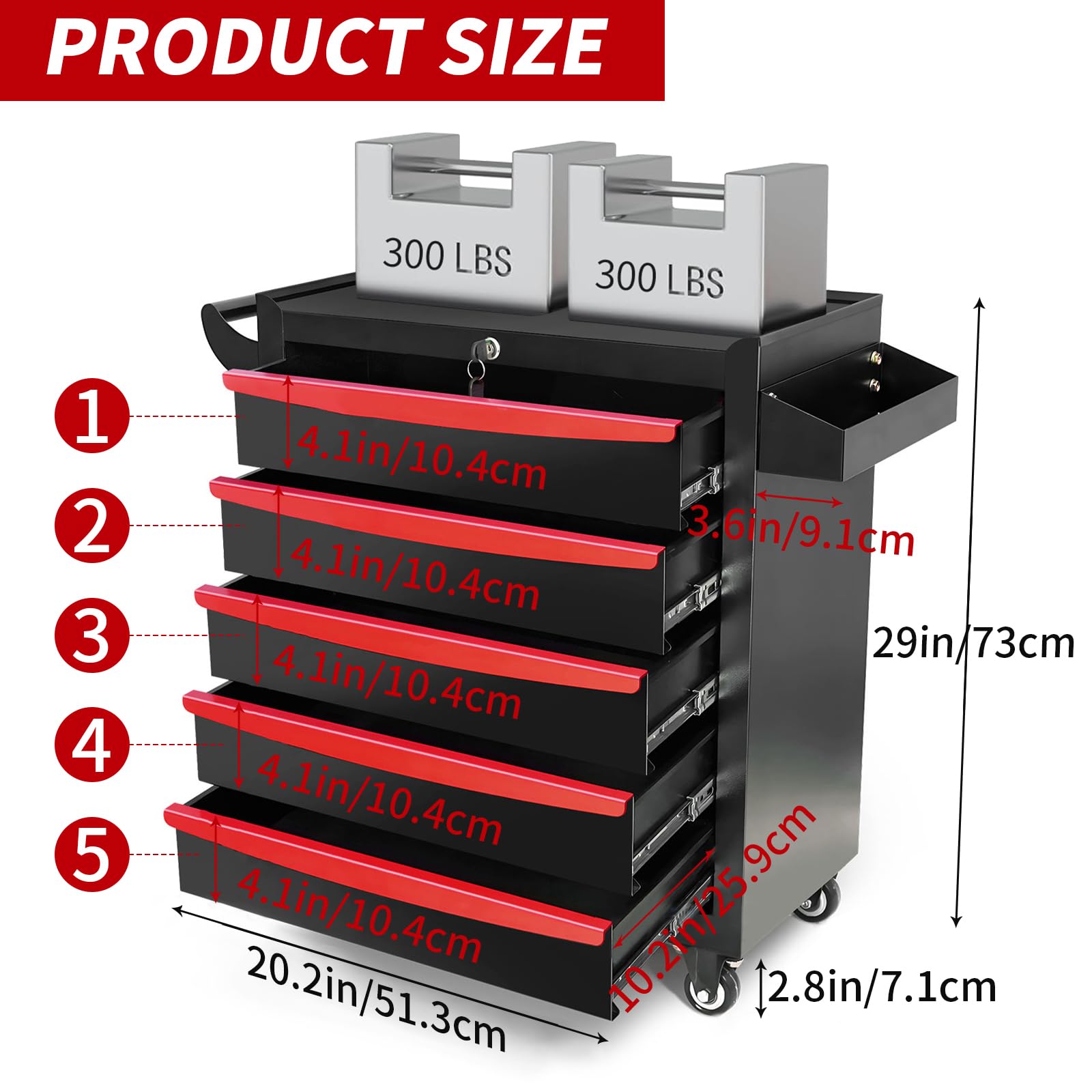 5-Drawer Rolling Tool Chest with Wheels & Lock - Heavy Duty Garage Storage Cabinet, Mobile Tool Cart for Workshop, Warehouse & Repair Shop - Perfect for Tool Organization, DIY Projects & Professional Mechanics