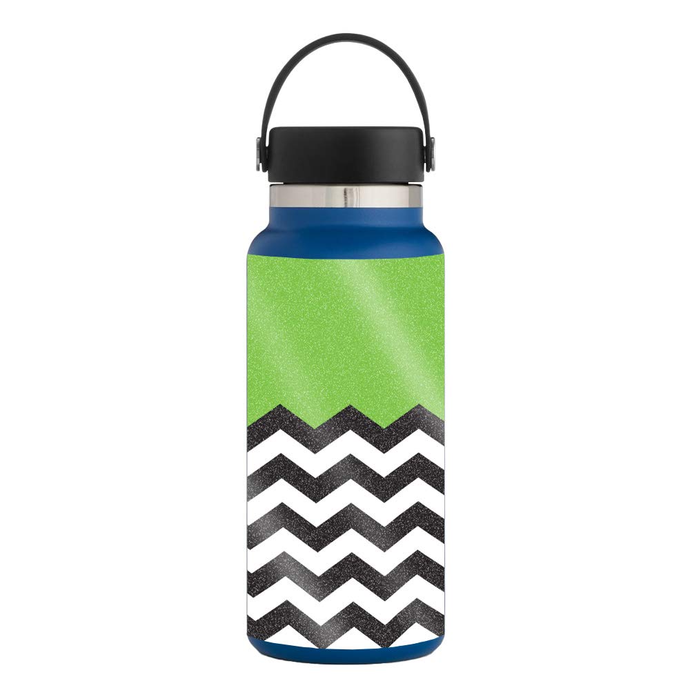 MightySkins Glossy Glitter Protective Skin Cover for Hydro Flask 32 oz Wide Mouth Water Bottle - Lime Chevron Design | Durable High-Gloss Finish | Easy to Apply & Remove | Made in USA | Perfect for Gym, Hiking, School & Outdoor Activities