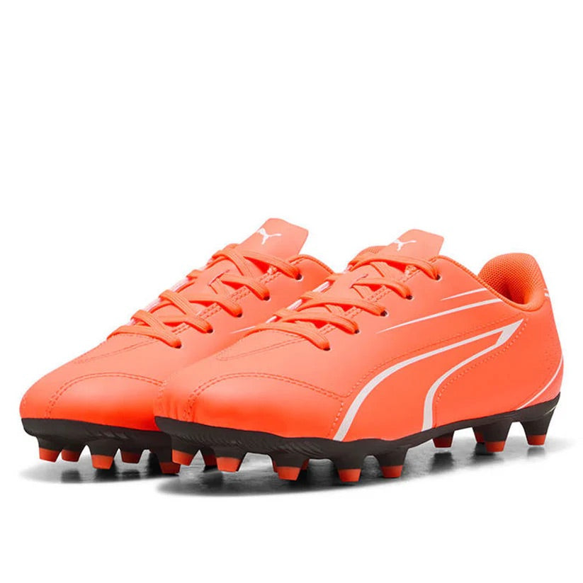 Puma Vitoria Jnr FG/AG Soccer Cleats for Men & Youth - Glowing Red/White Football Shoes - Perfect for Turf & Artificial Grass Fields, Training & Matches