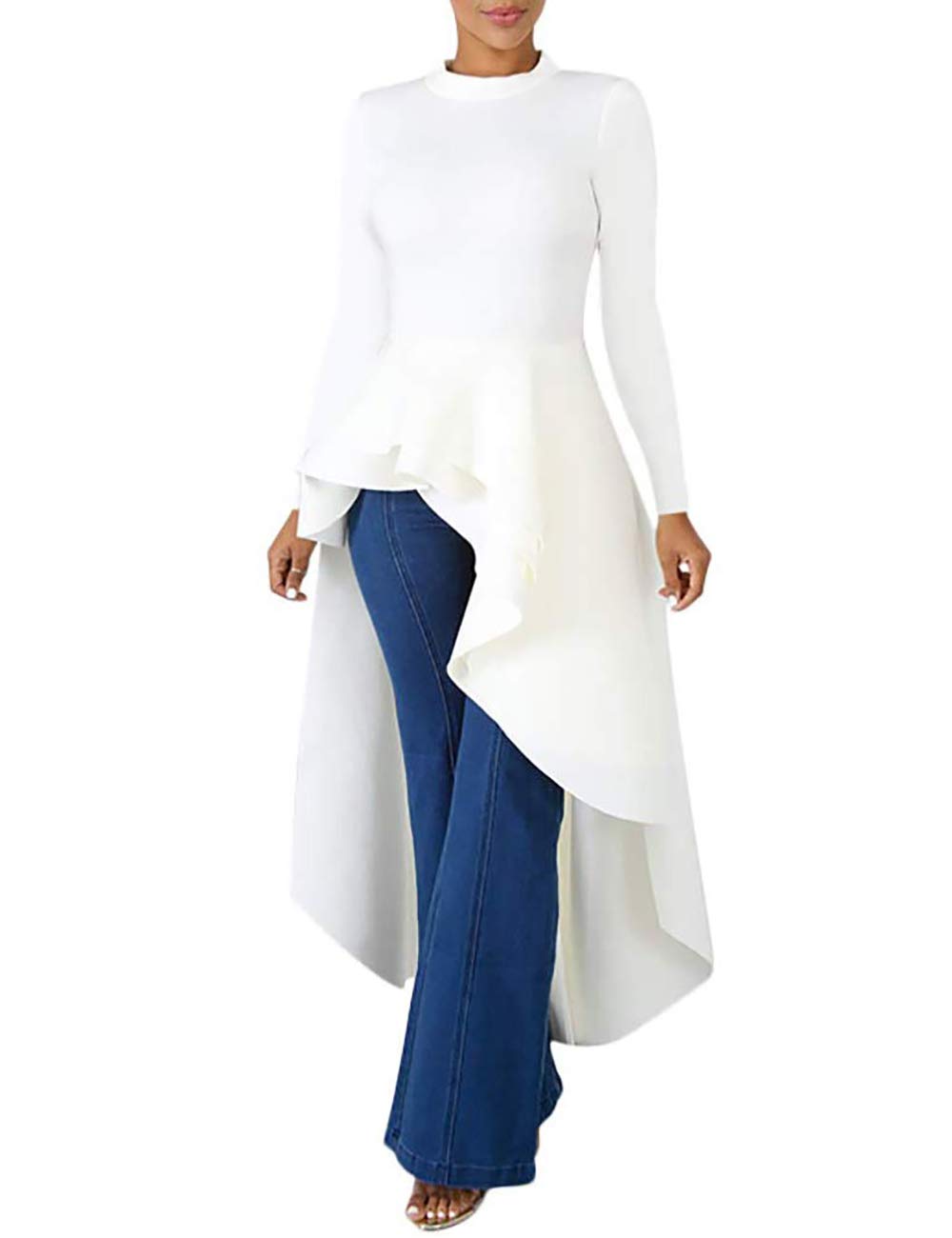 Lrady Women's Casual Shirt Dress - High Low Ruffle Blouse Asymmetrical Peplum Top Long Tunic Dress for Work, Date Night & Spring Outfits