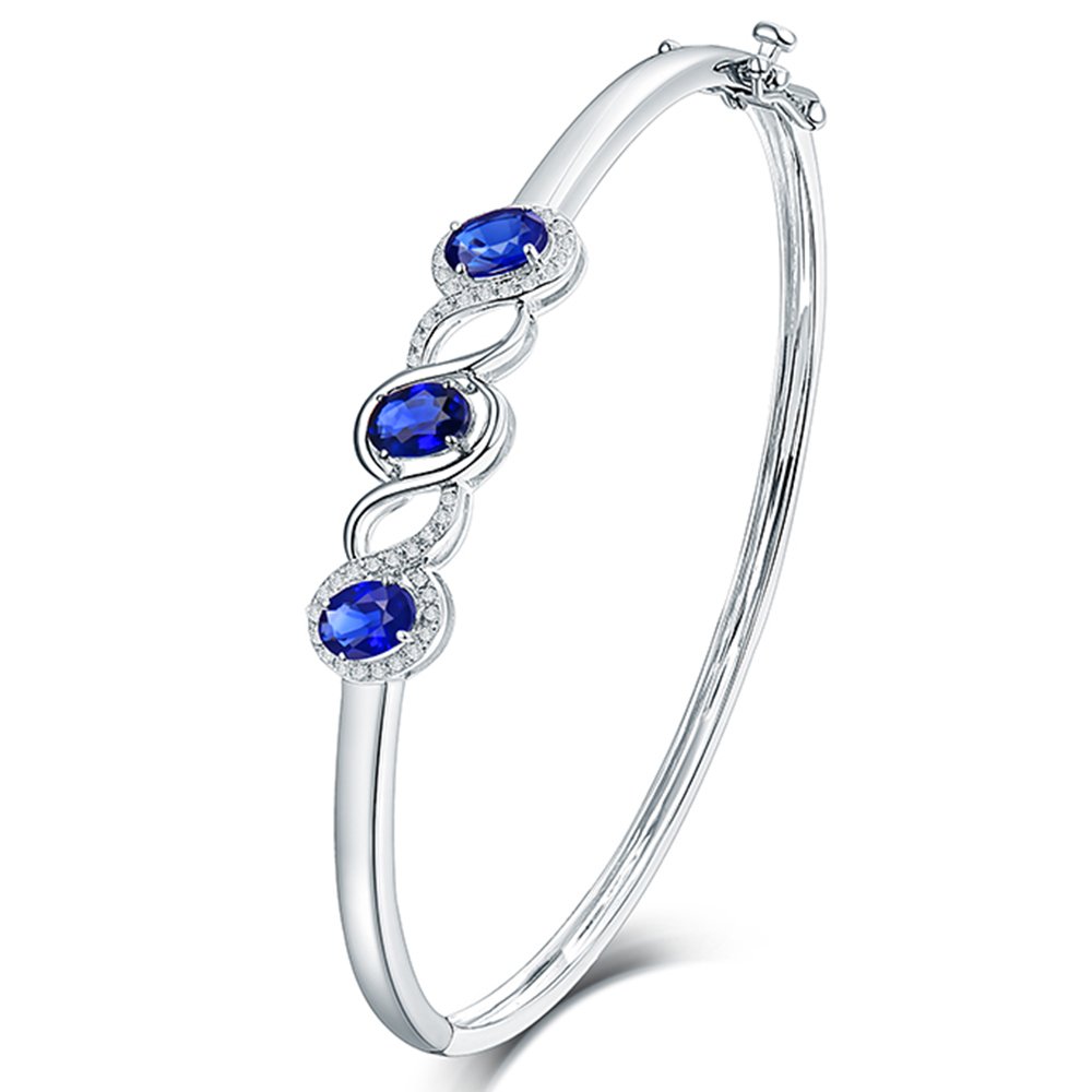 14K White Gold Diamond & Sri Lanka Blue Sapphire Bracelet for Women - Elegant Jewelry for Weddings, Parties & Special Occasions