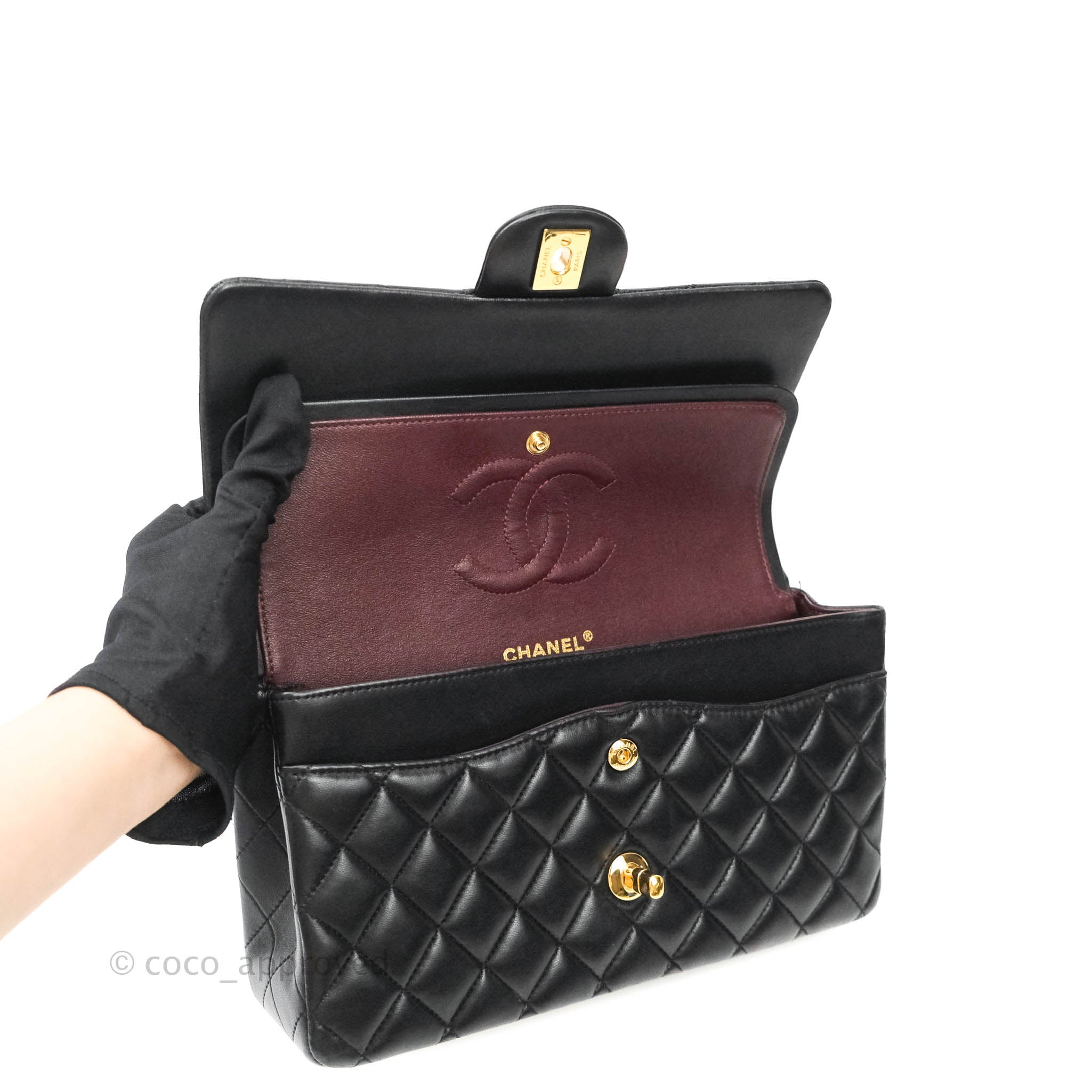 Chanel Classic Medium Double Flap Bag Black Lambskin Gold Hardware - Luxury Designer Handbag for Women, Perfect for Evening Events & Special Occasions