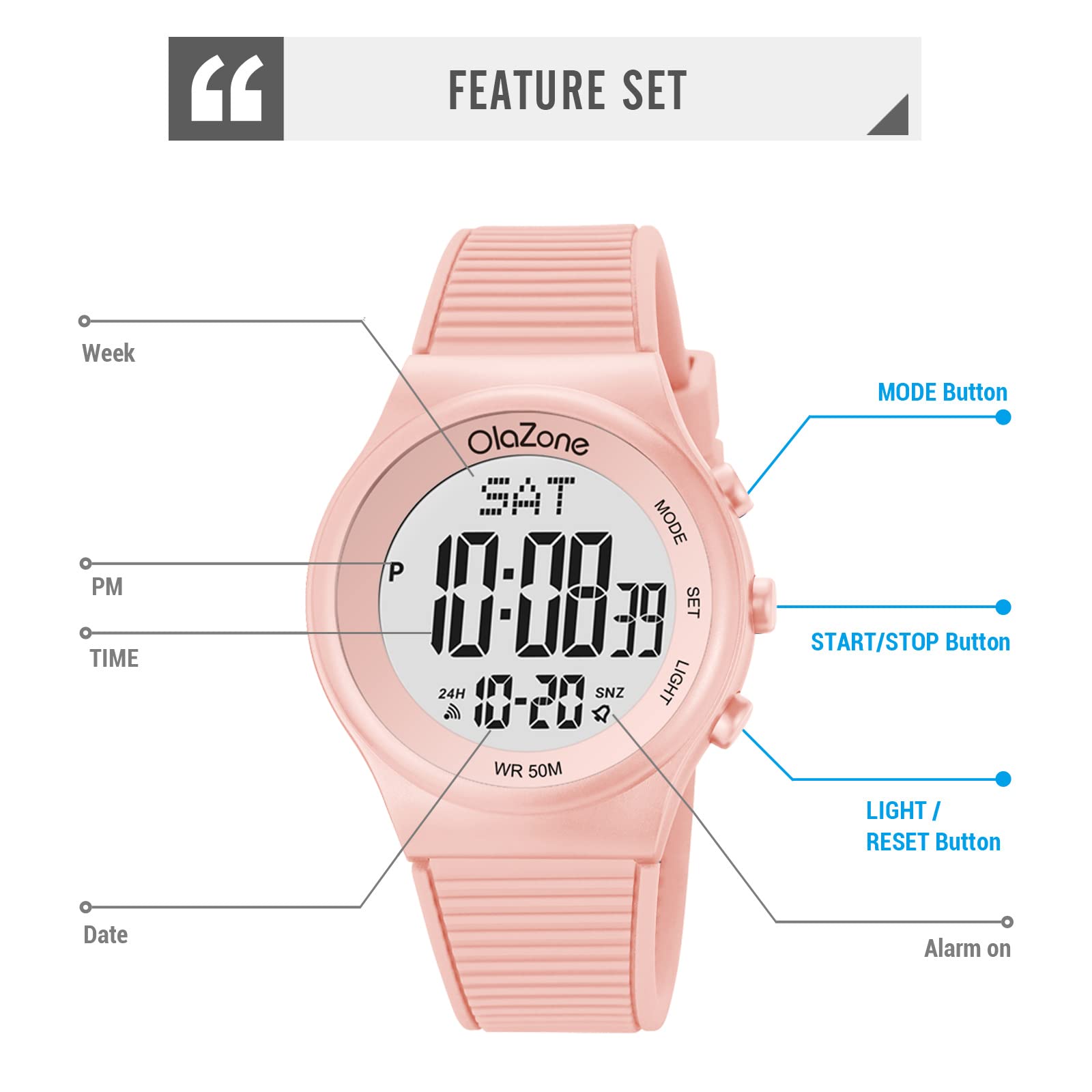 Waterproof Digital Sports Watch for Girls - Nude Pink for Outdoor & School
