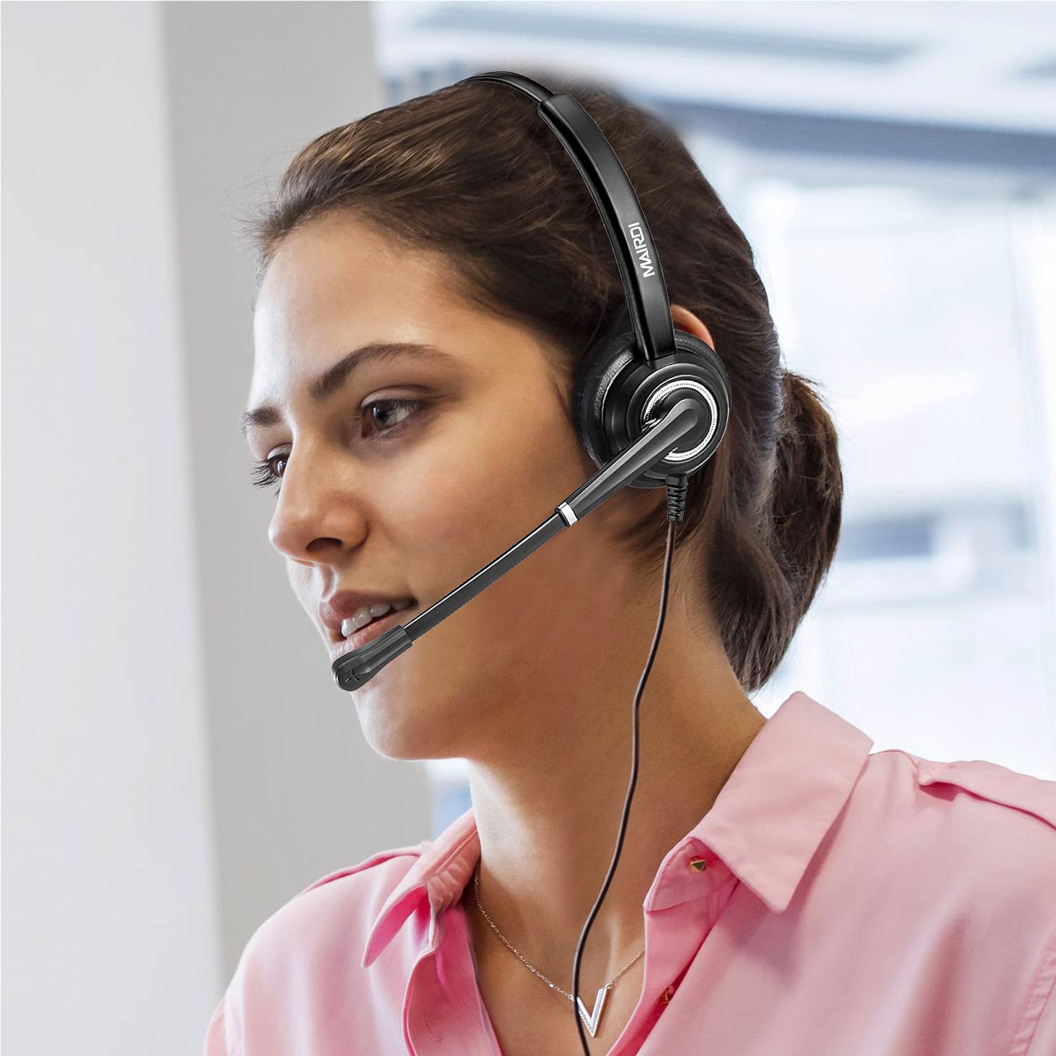 MAIRDI Noise Canceling Office Headset with Microphone - RJ9 & 3.5mm Jack Compatible with Landline Phones, Cell Phones, PC, Laptop - Perfect for Call Centers, Polycom, Avaya, Nortel Systems - Ideal for Remote Work, Customer Service & Business Communications