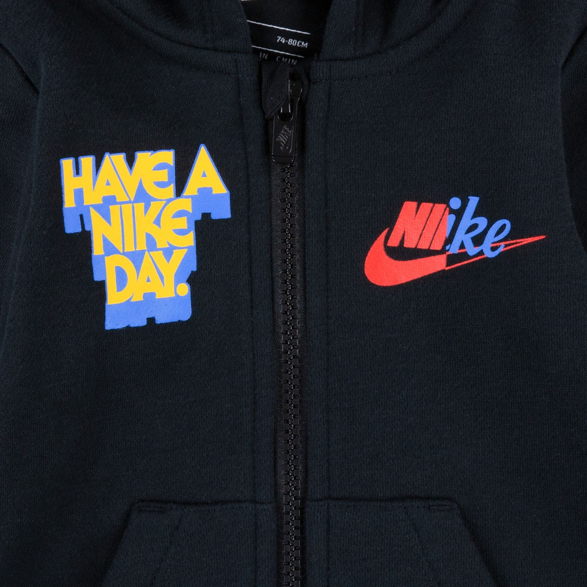 Nike Baby Boy Hooded Fleece Coverall - Black (56I377-023) Size 6 Months | Warm Winter Outfit for Infants | Perfect for Outdoor Play & Family Photos