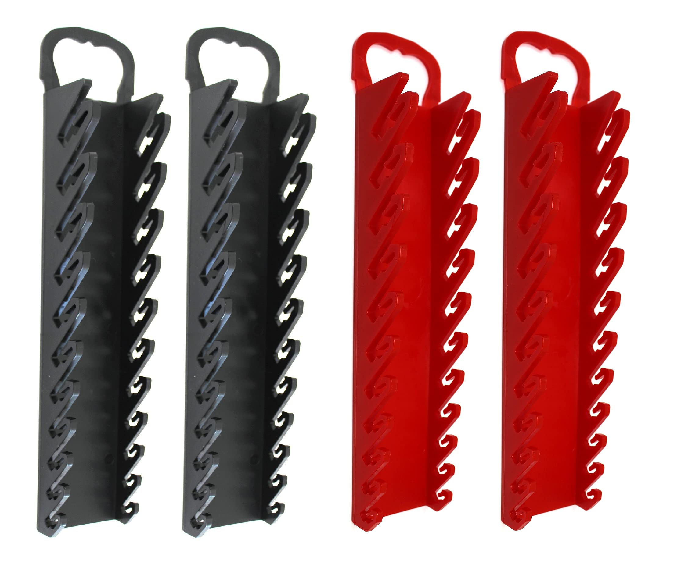 11-Tool Gripper Wrench Organizer Tool Tray Kit for Stubby & Line Wrenches (4-Piece Set, Black & Red) - Perfect for Mechanics, DIY Projects & Toolbox Organization