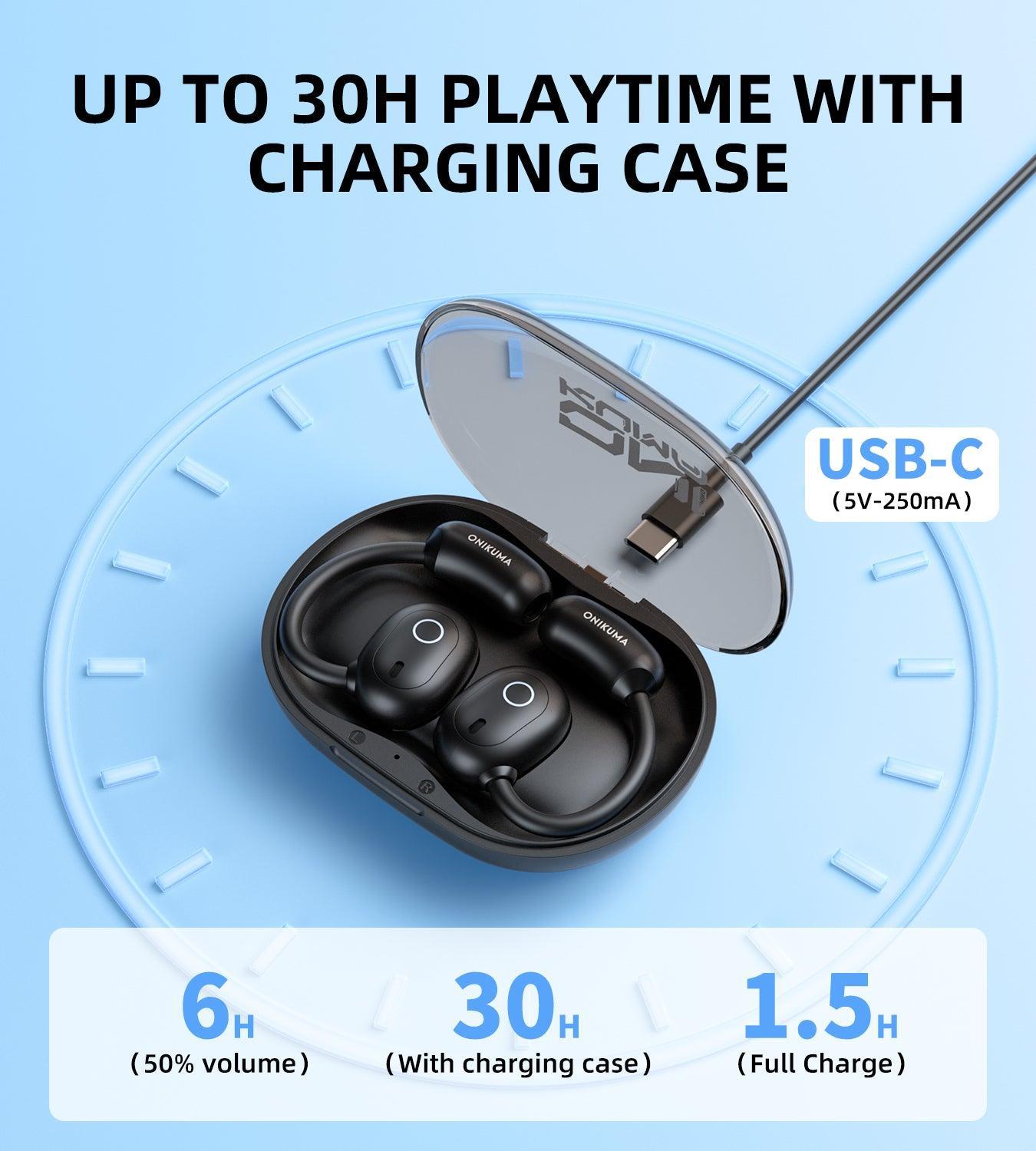 ONIKUMA T25 Wireless Open Ear Bluetooth Headphones - HiFi Stereo Sound, Clear Call Mic, Smart Touch Control, 30H Playtime - Ultra Comfortable Air Conduction Earbuds for Running, Workout, Gym & Outdoor Sports (Black)