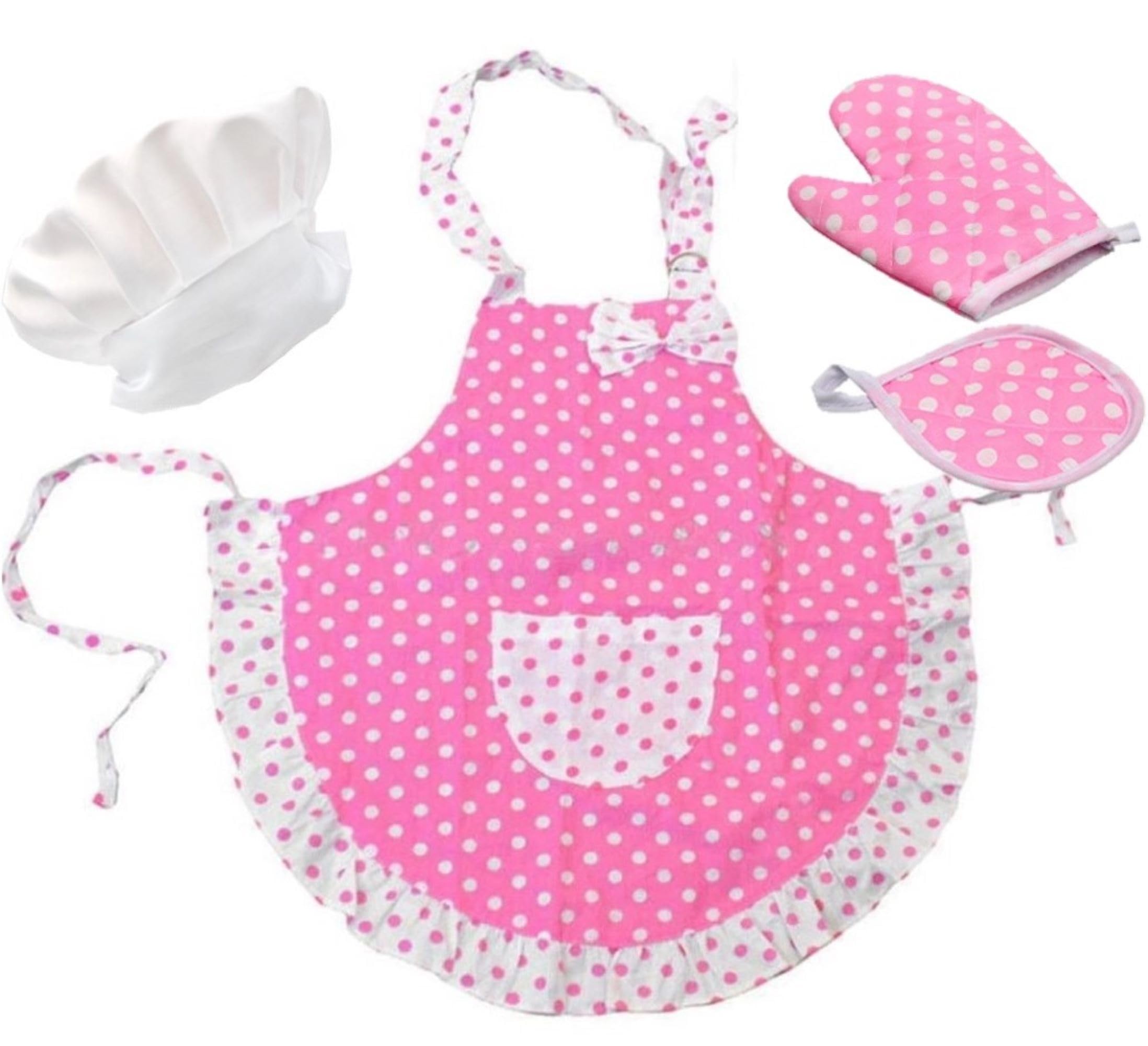 **Pink Toddler Baking Set - Chef Apron, Hat, Oven Mitt & Hot Pad for Kids (4-Piece) - Perfect for Pretend Play & Real Cooking Activities**