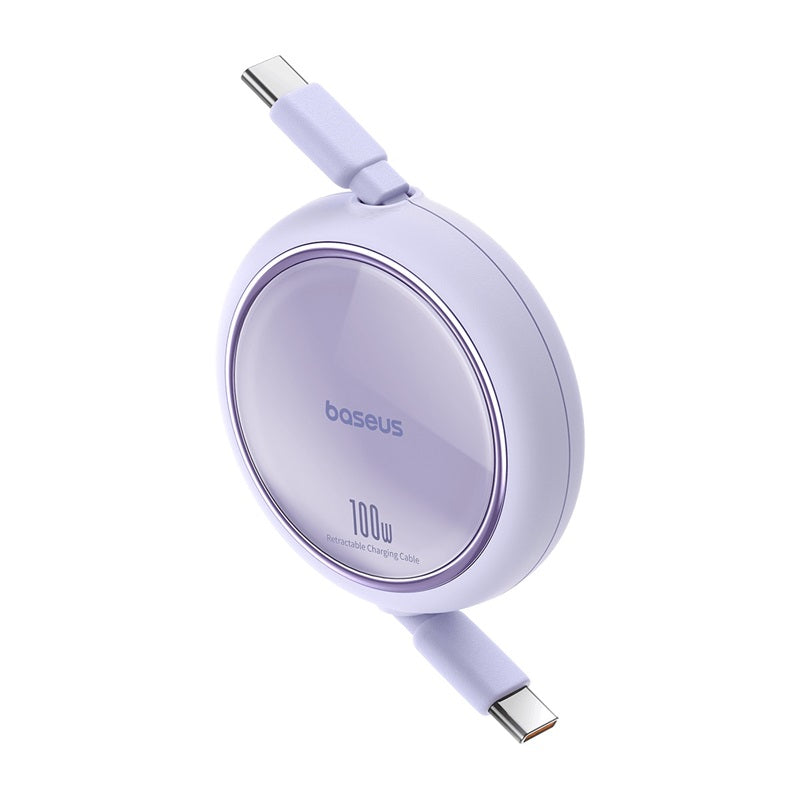 Baseus Free2 Draw Mini 1M 100W Purple Retractable Bidirectional USB-C to USB-C Fast Charging Cable - Perfect for Travel, Office, and Home Use