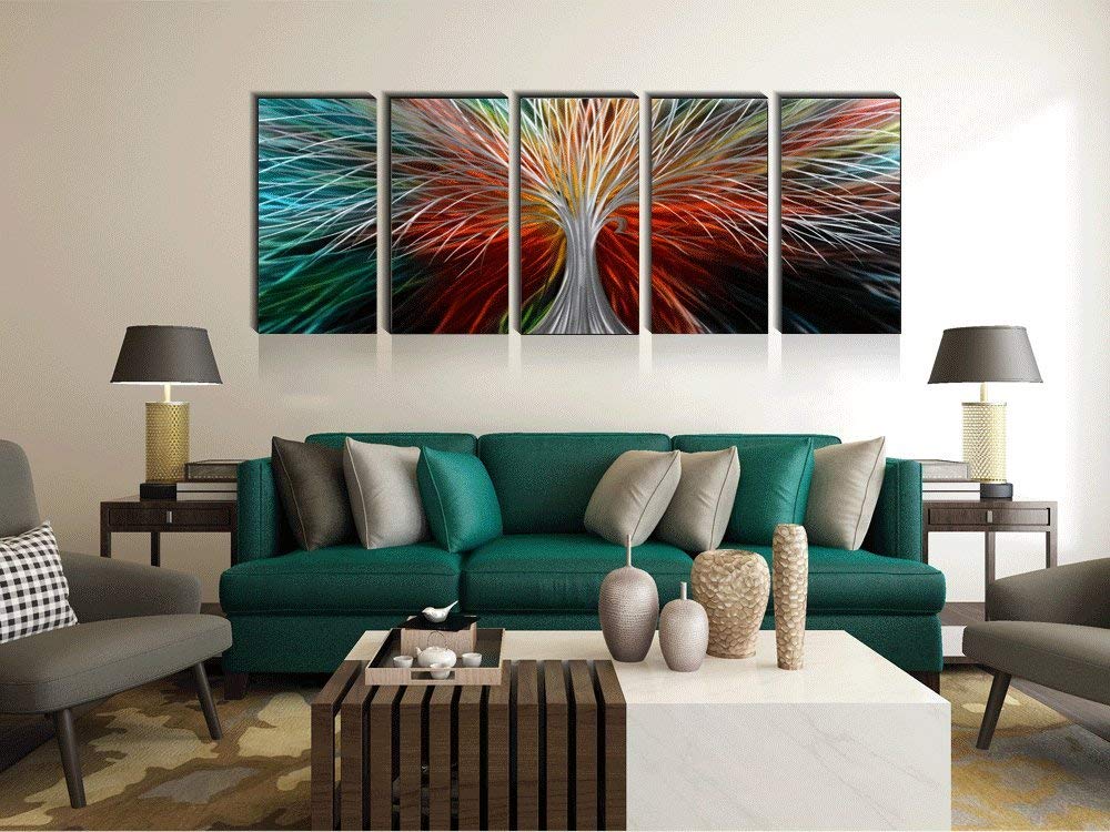 Yihui Arts Tree Metal Wall Art - 5-Panel Polished Decorative Wall Panels 32