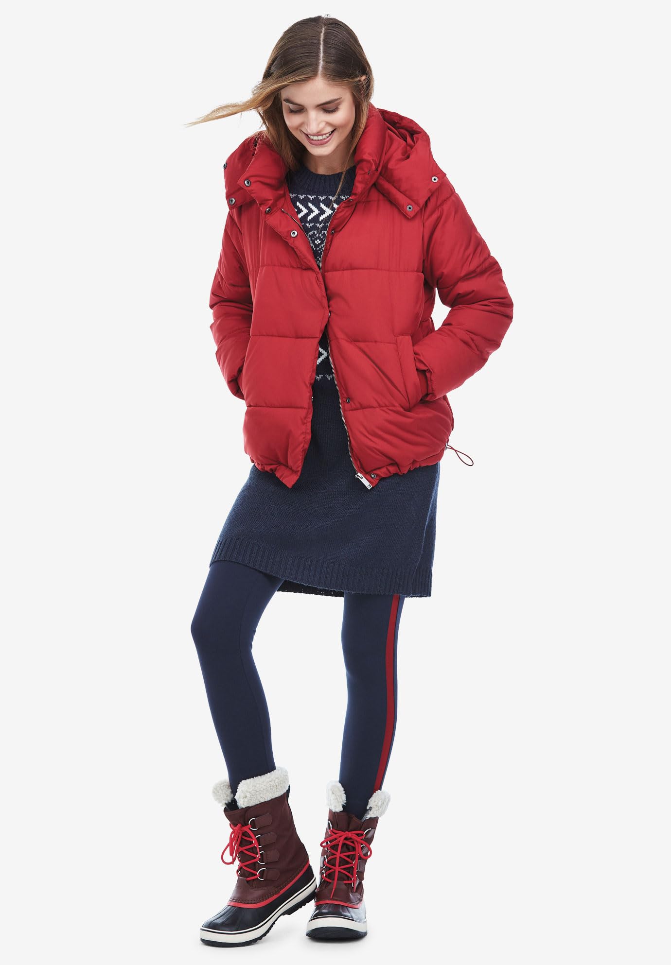 Ellos Women's Plus Size Short Hooded Puffer Jacket - Warm Winter Coat for Outdoor Activities & Casual Wear