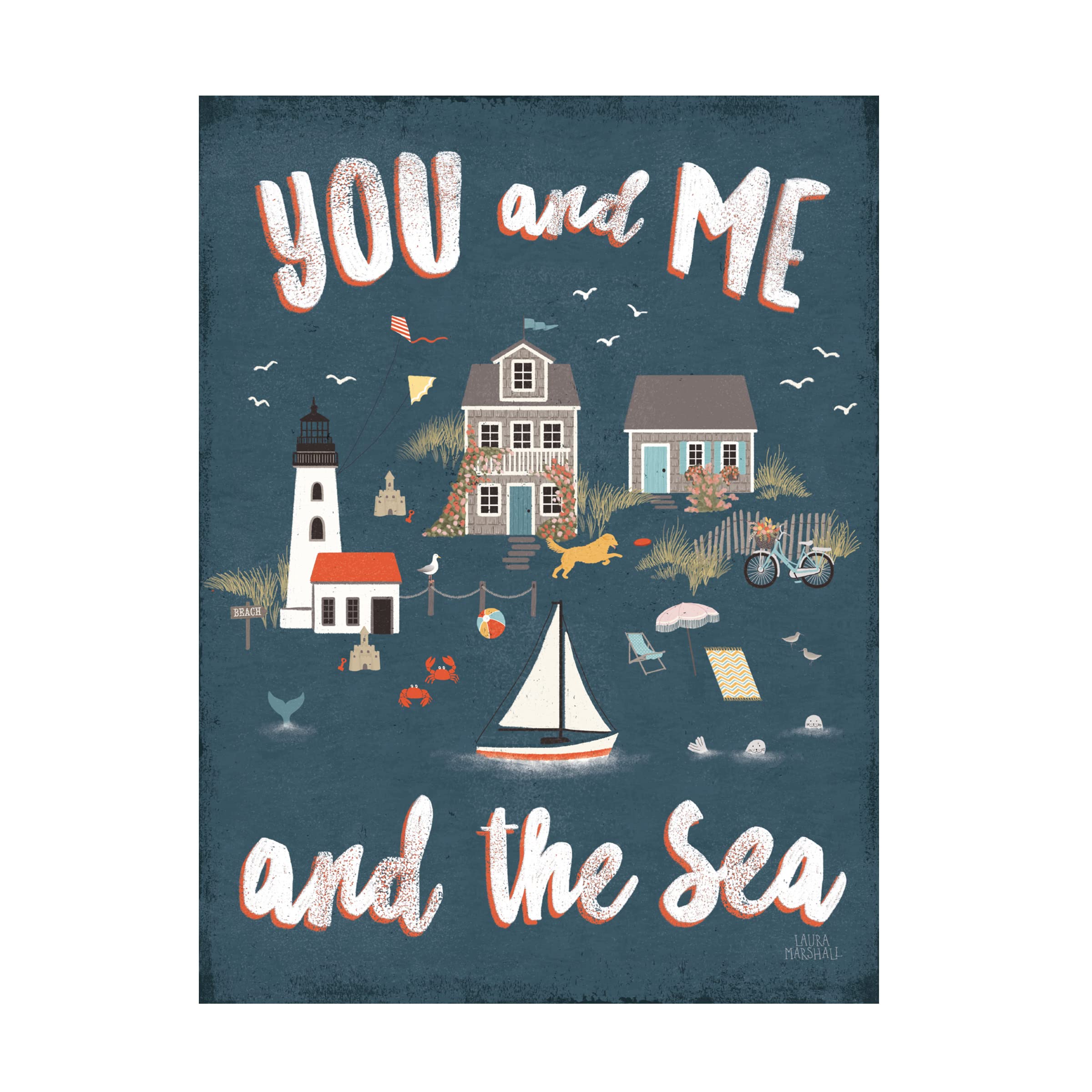 Laura Marshall 'Seaside Village V' Canvas Wall Art Print - Coastal Beach Landscape Painting for Living Room, Bedroom & Office Decor