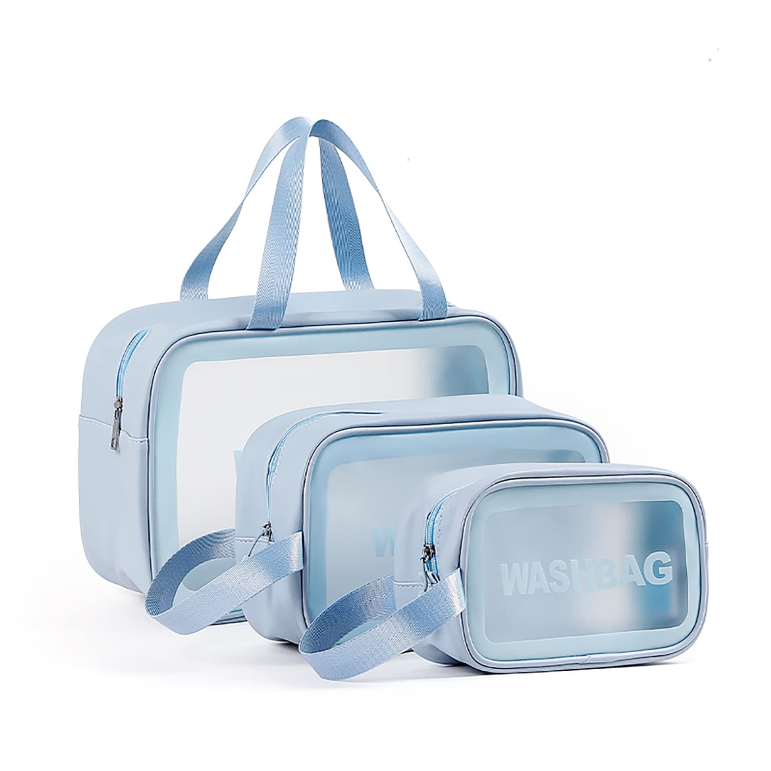 Waterproof Travel Toiletry Bag Set of 3 - Translucent Cosmetic Organizer for Women & Men | Perfect for Makeup, Shampoo & Travel Essentials | Ideal for Vacation, Gym & Business Trips (Teal)