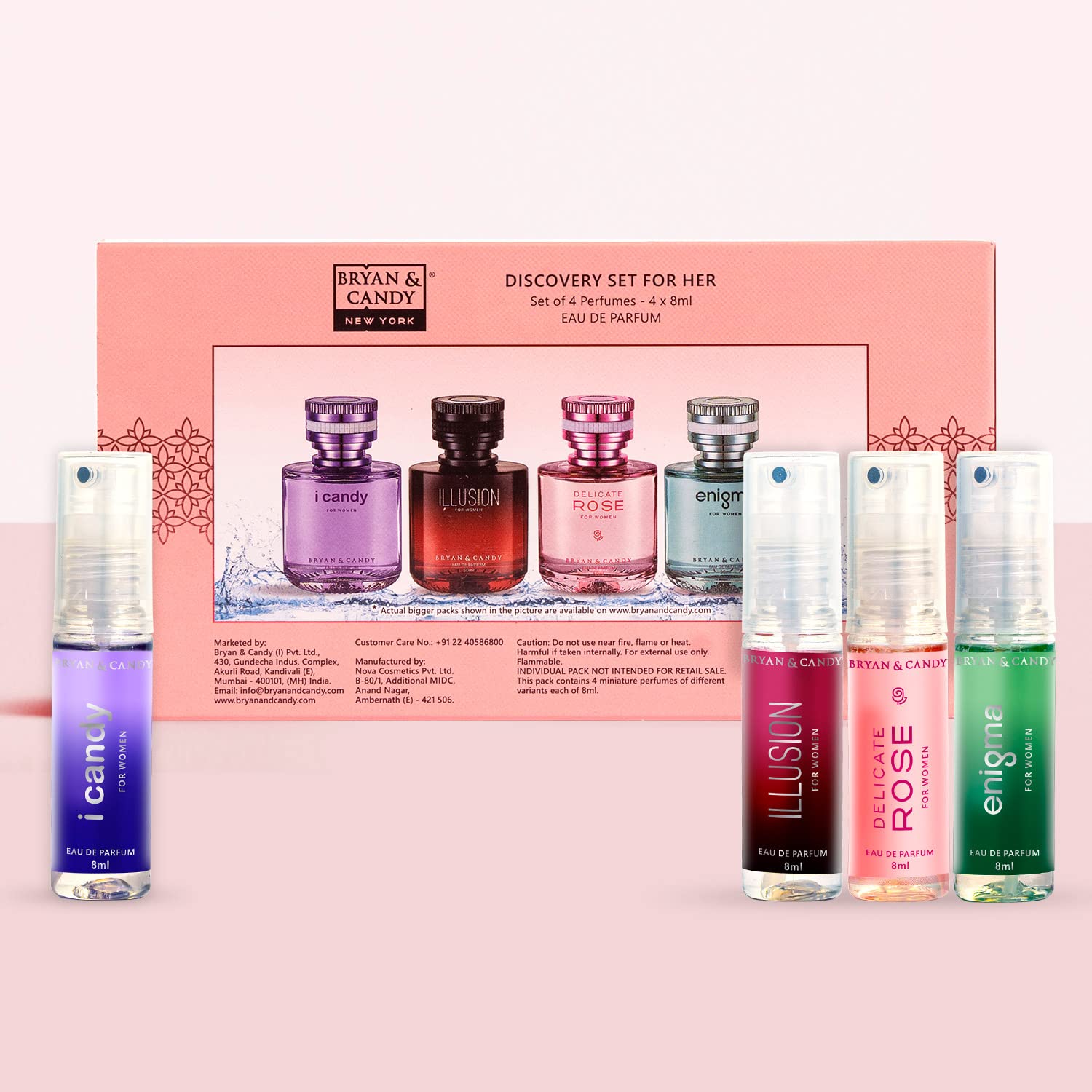Bryan & Candy Women's Discovery Set - 4 x 8ml Eau de Parfum | Long-Lasting Floral & Fruity Perfume Gift Set | Perfect for Daily Wear, Office & Date Nights