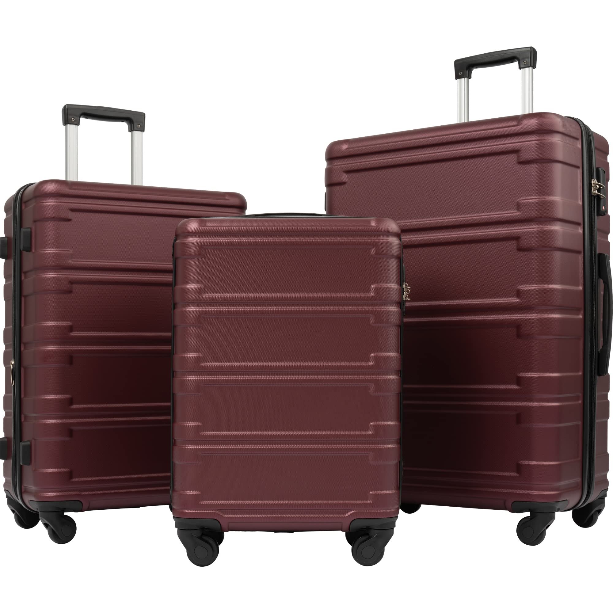 3-Piece Expandable Lightweight Luggage Set with TSA Lock & 360° Spinner Wheels - ABS Hardshell Carry-On Suitcase (20/24/28 Inch, Red) - Perfect for Air Travel, Business Trips & Family Vacations