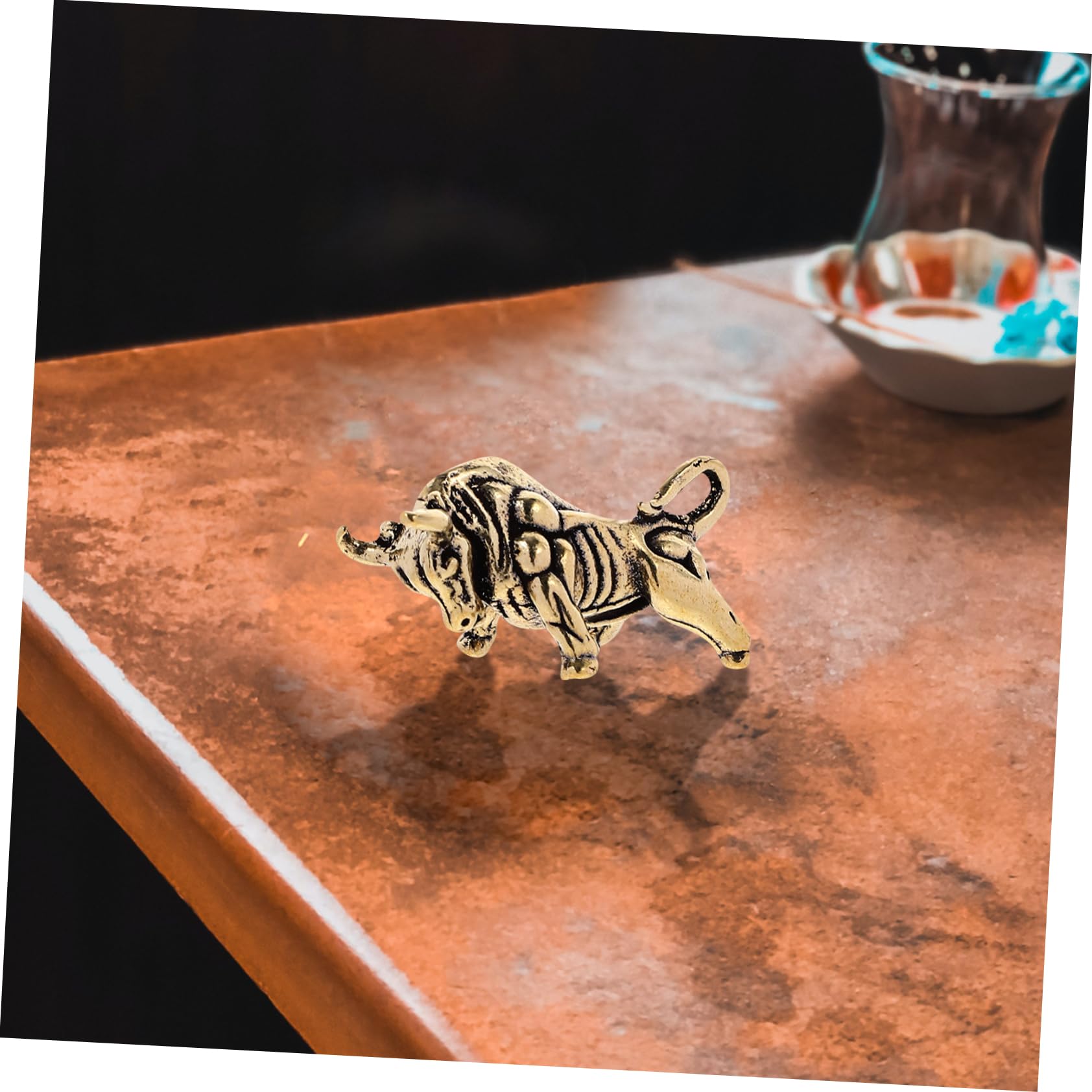 Garneck 2-Piece Brass Zodiac Cow Keychain Set - Chinese Style Key Ring Pendant for Bag, Purse & Gift - Perfect for New Year Decorations & Everyday Carry Accessories