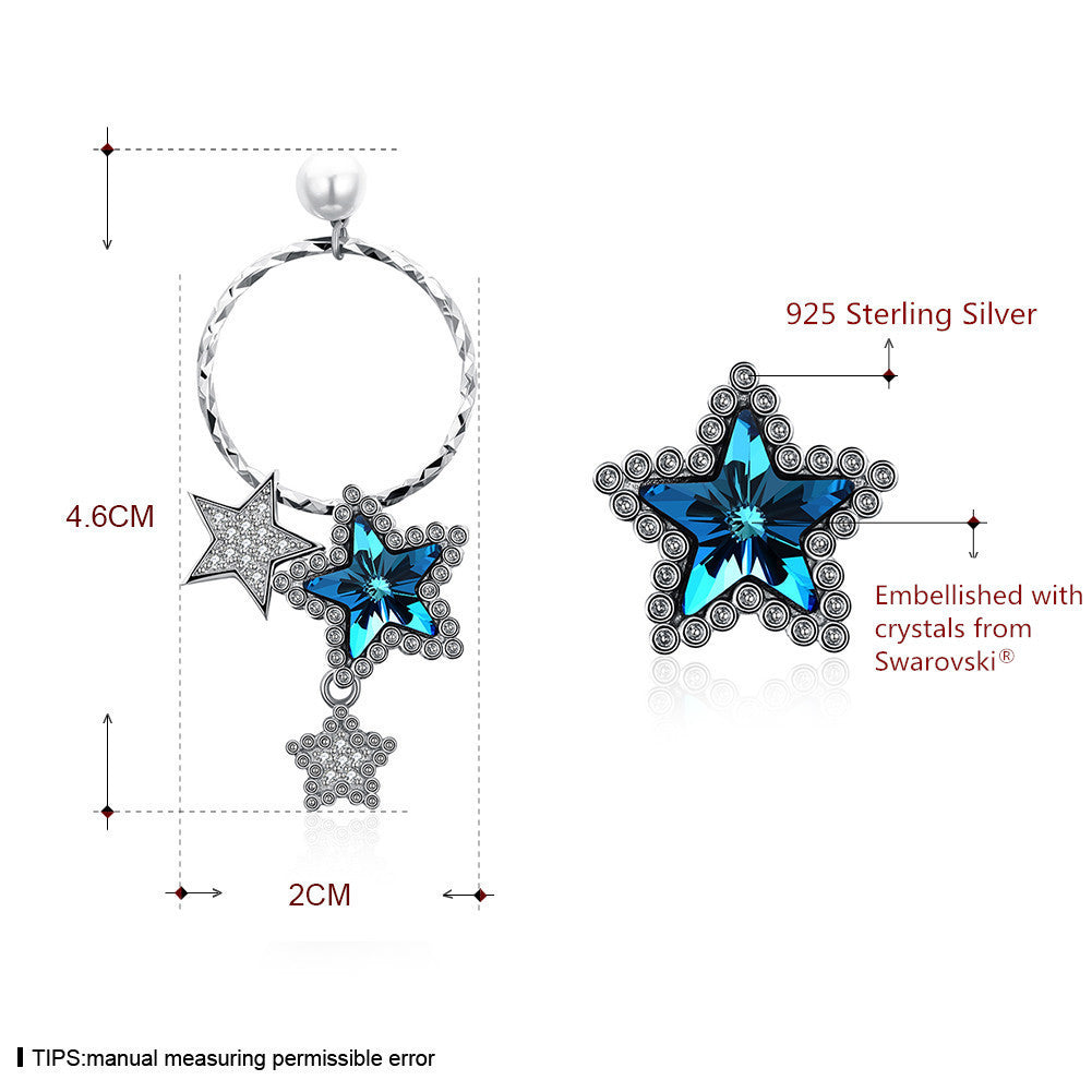 MABELLA Sterling Silver Star Drop Stud Earrings with Swarovski Crystals & Pearl - Elegant Dangle Earrings for Women, Perfect for Weddings, Parties & Everyday Wear