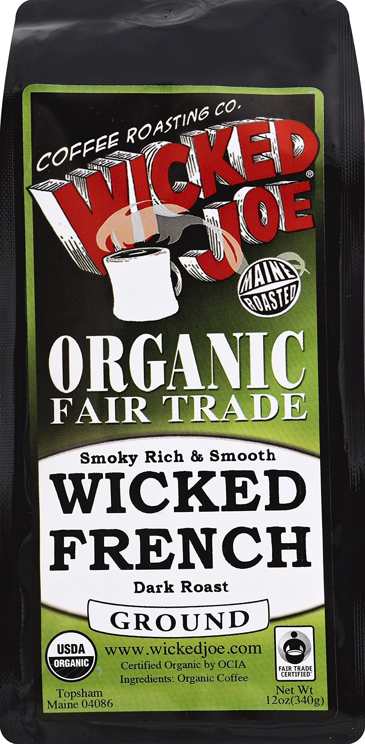 Wicked Joe Coffee Wicked French Dark Roast - 12 Ounce (Pack of 6) | Premium French Roast Coffee Beans for Espresso & Drip Brew | Perfect for Home, Office & Gifts