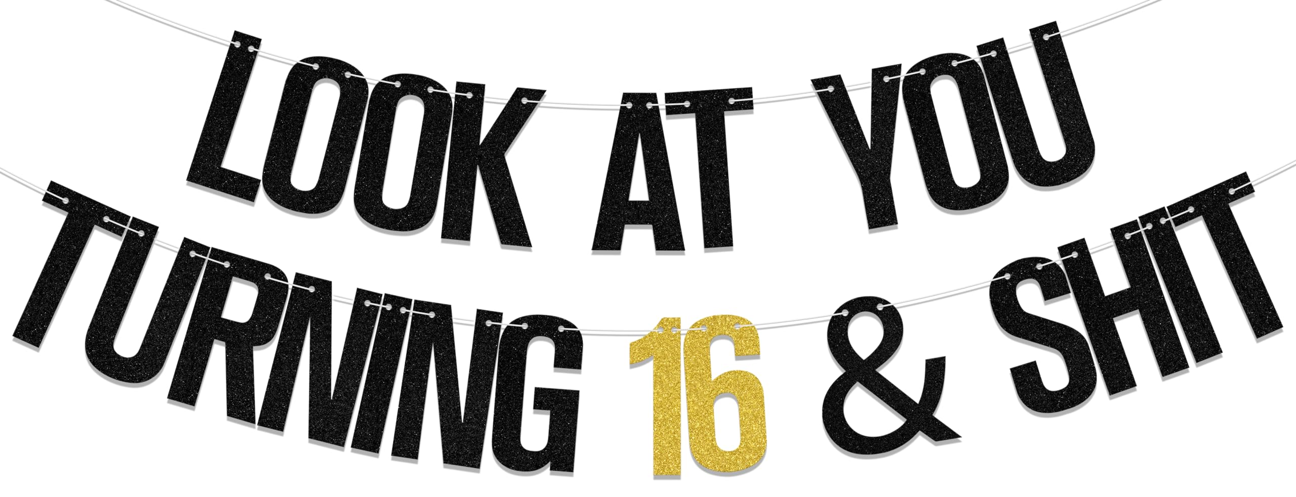 Happy Sweet 16 Birthday Banner - 16 and Fabulous Party Decorations - Black & Gold Turning 16 Sign - Hide The Car Keys Decor - Perfect for Sweet 16 Parties, Milestone Celebrations & Teen Birthday Decor