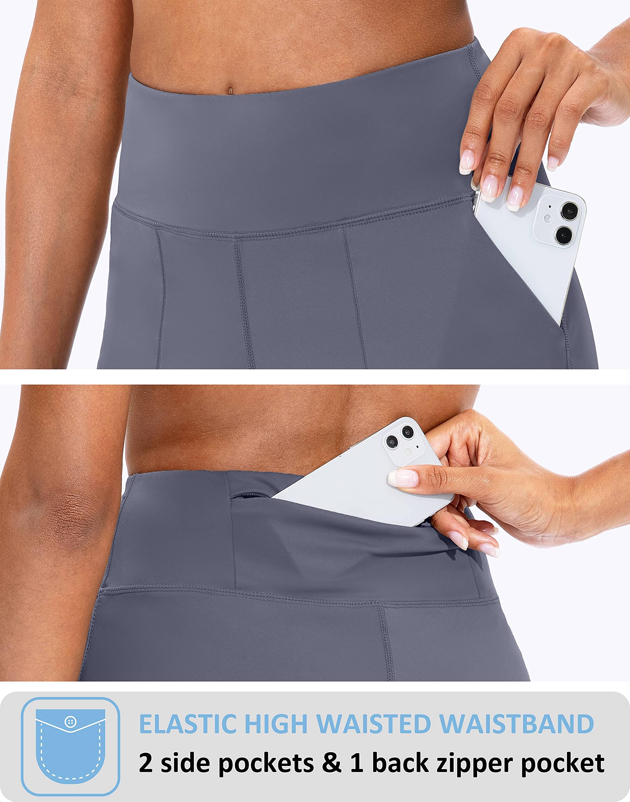 **SANTINY Women's High Waisted Bermuda Shorts with Zipper Pockets – Athletic Running & Workout Shorts for Gym, Yoga, and Casual Wear**