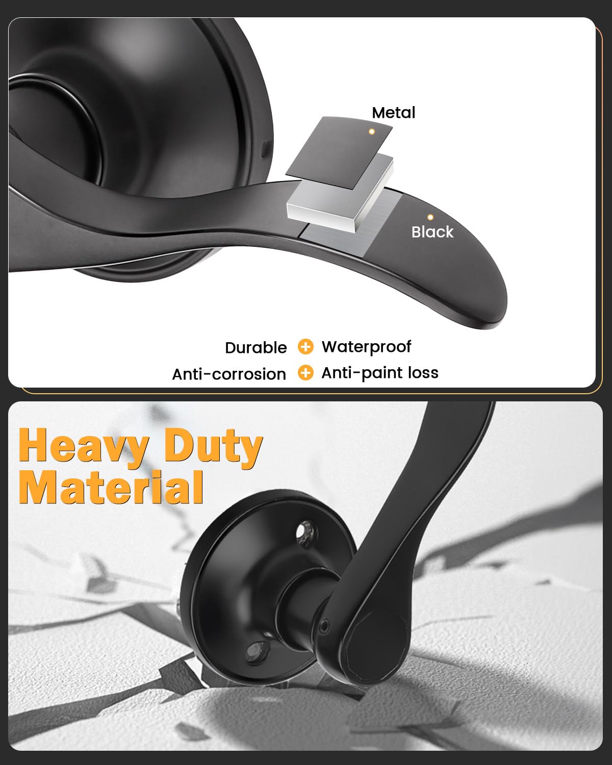 Gobrico 2 Pack Matte Black Interior Door Handles - Wave Style Passage Levers for Hallway & Closet Doors, Non-Locking (Left/Right Hand Compatible) - Perfect for Modern Homes, Apartments & Office Spaces
