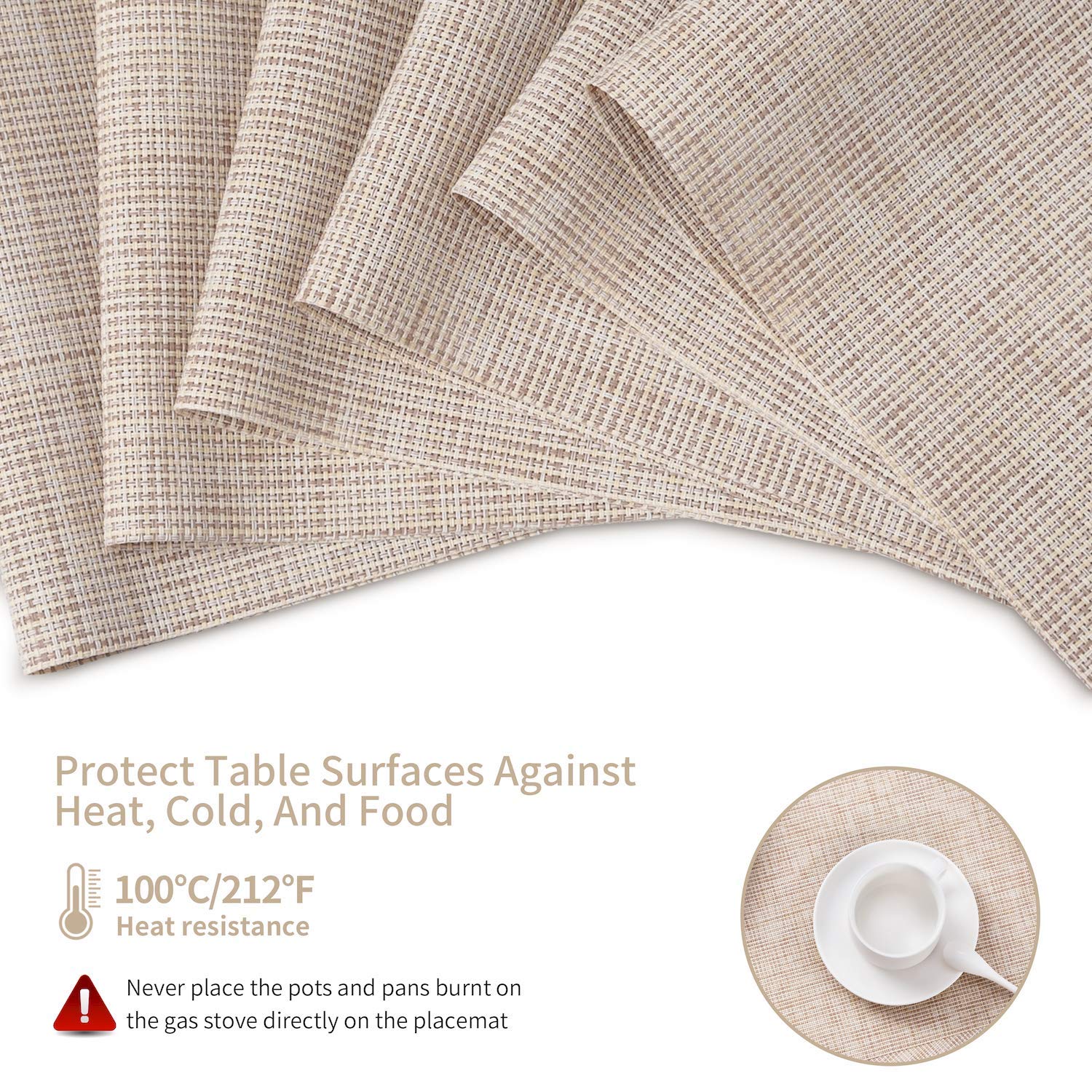 SENDAY Heat-Resistant & Stain-Resistant PVC Placemats Set of 8 - Non-Slip Woven Vinyl Table Mats for Kitchen Dining, Washable & Durable Beige Placemats - Perfect for Everyday Meals, Dinner Parties & Home Decor