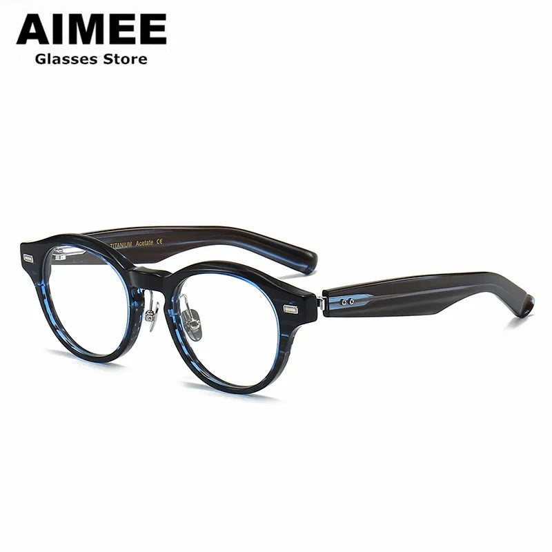 Stylish Unisex Full Rim Round Titanium Acetate Eyeglasses 14150 - Lightweight & Durable Frame for Work, Reading & Everyday Wear