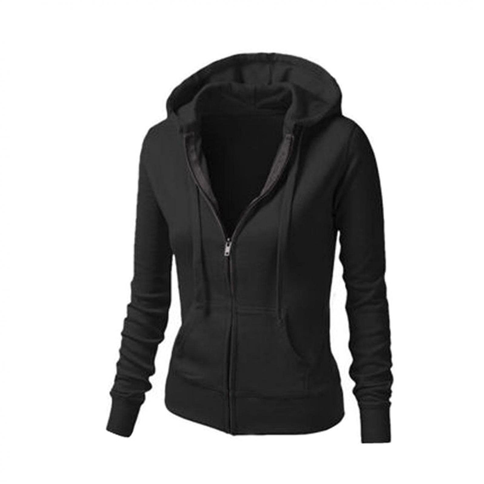 Women's Zip Up Hoodies - Solid Color Full-Zip Casual Jacket with Pockets | Long Sleeve Sweatshirt for Everyday Wear, Gym & Outdoor Activities