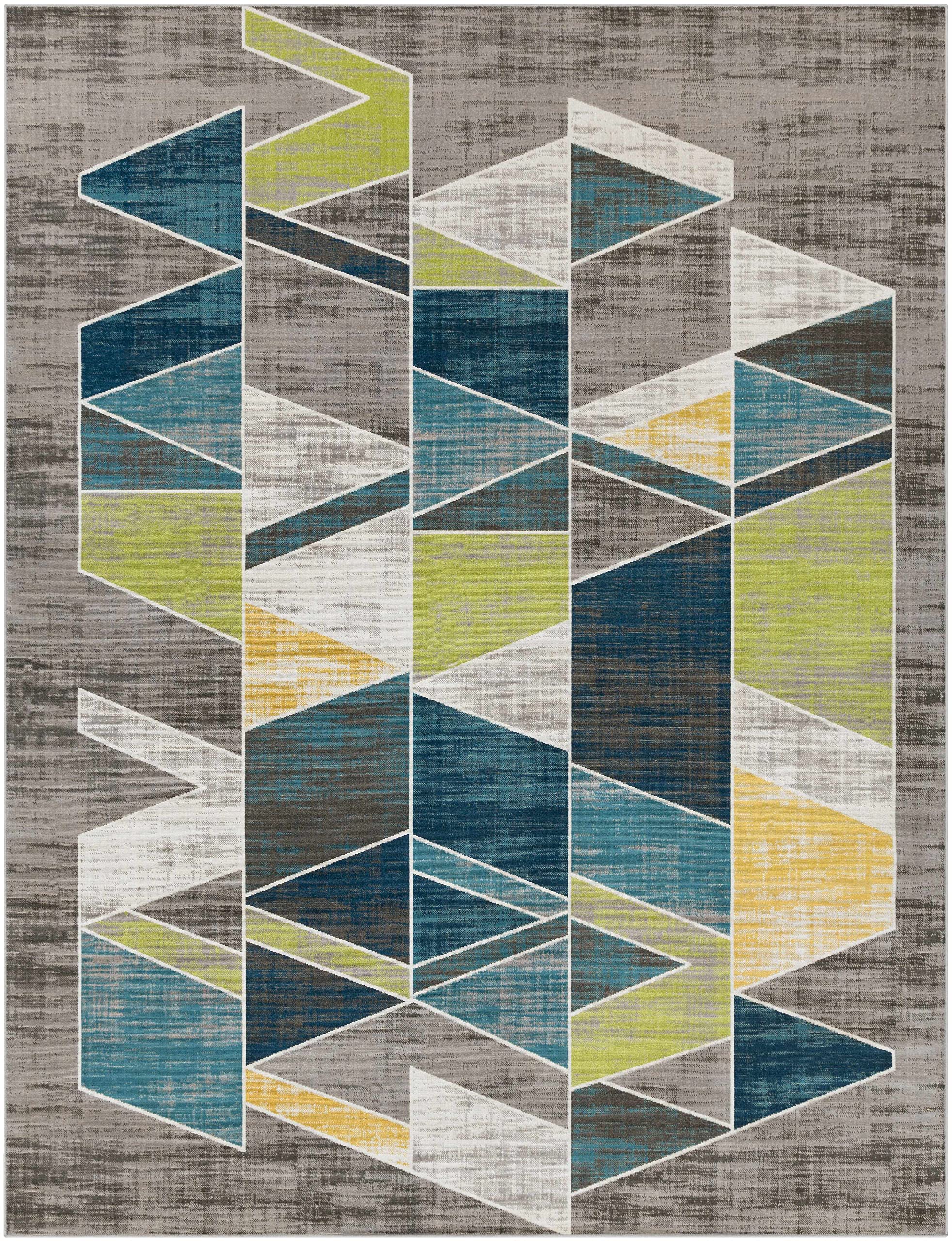 Hauteloom Hessel Modern Area Rug for Living Room & Bedroom - Soft Gray & Green Accent - 2' x 2'11