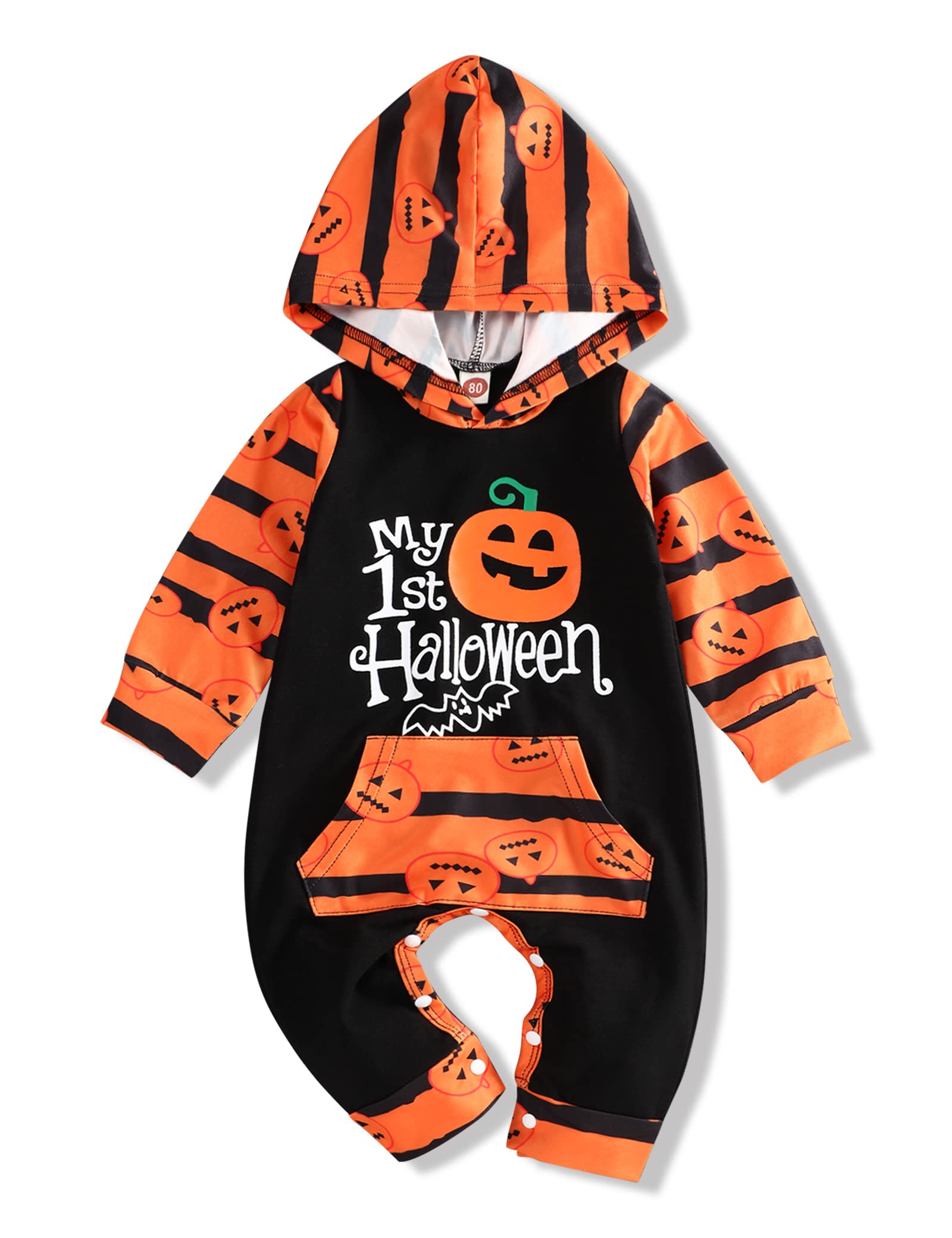 TUEMOS My First Halloween Baby Boy & Girl Outfit - Cute Pumpkin Print Hoodie for Infants & Toddlers | Perfect for Halloween Parties, Trick-or-Treating & Photo Shoots