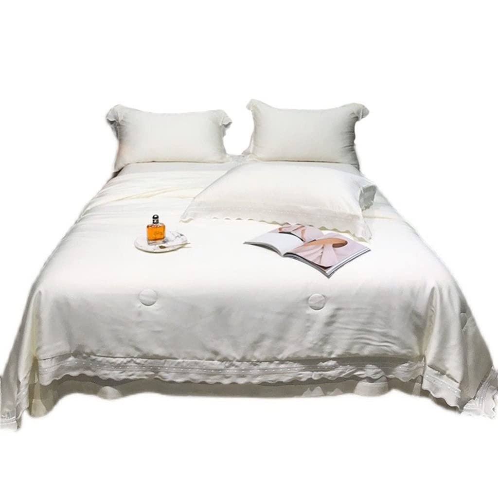 Premium 140 Tencel Lyocell Summer Cooling Quilt - Double-Sided Air Conditioning Blanket, Ice Silk Lightweight Comforter (White, 200x230cm) for Hot Sleepers, Bedroom & Guest Room Use
