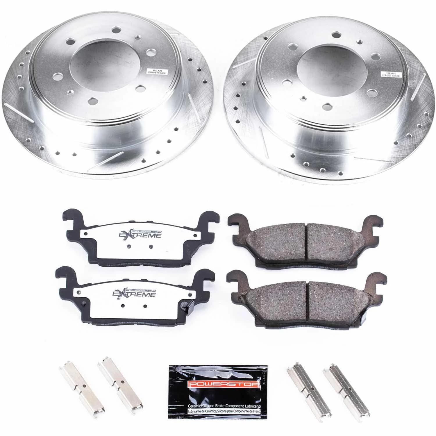 Power Stop K3067-36 Rear Z36 Truck & Tow Brake Kit - Carbon Fiber Ceramic Brake Pads with Drilled & Slotted Rotors for Heavy-Duty Vehicles | Perfect for Towing, Hauling & Off-Road Performance
