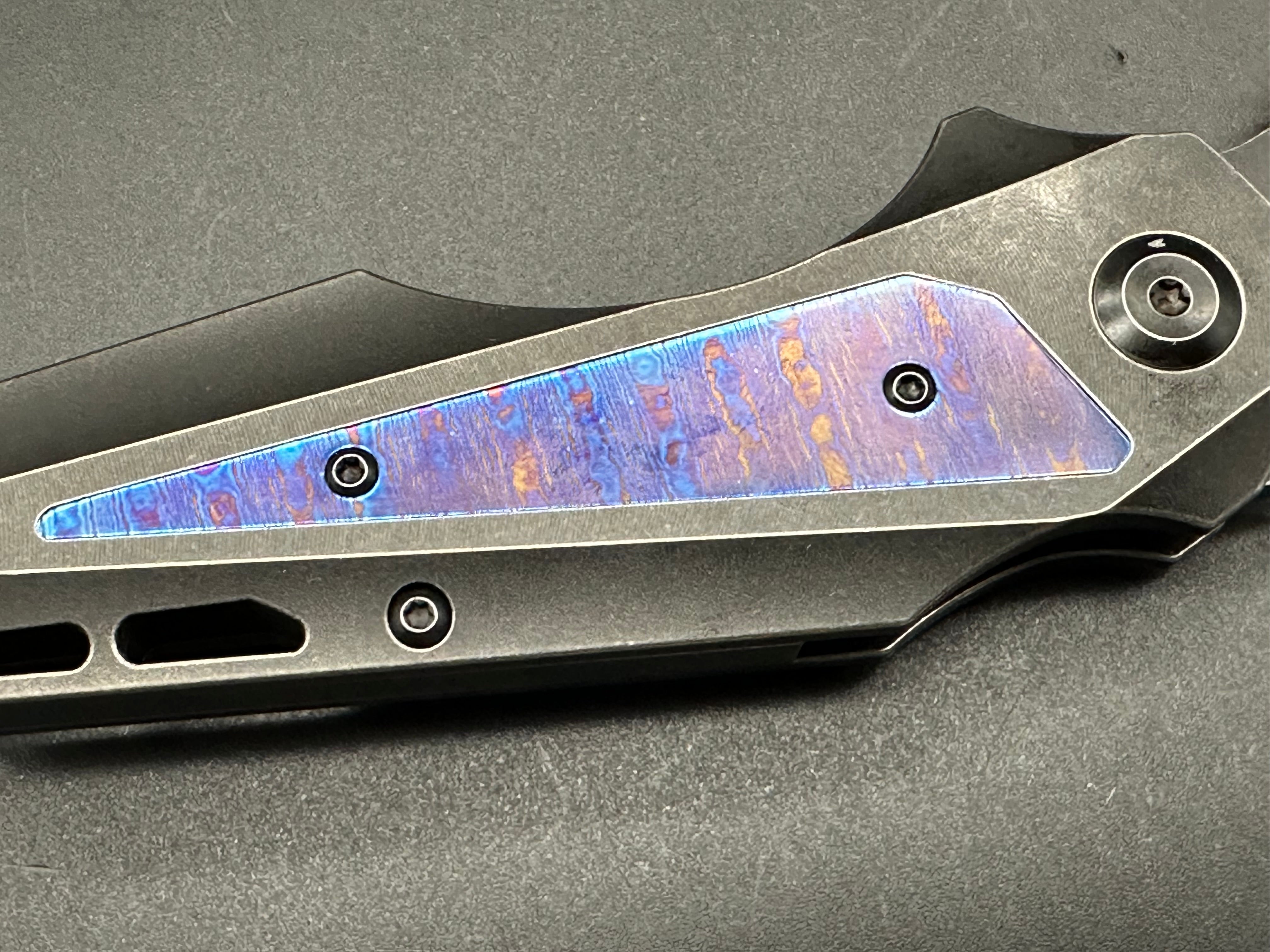 Kansept & Jelly Jerry Genisis Folding Knife - Black Stonewash Titanium Frame with Timascus Inlays | EDC Pocket Knife for Outdoor, Camping & Everyday Carry