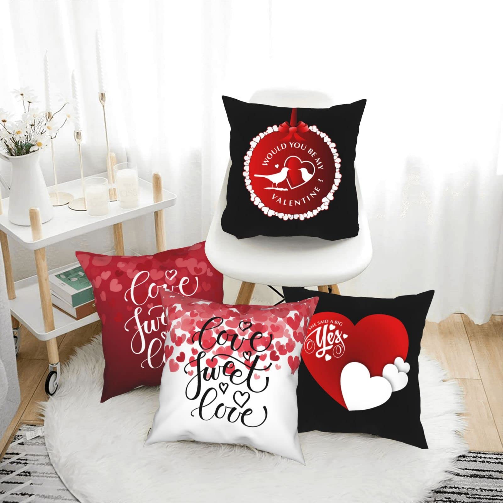 Valentine's Day Love Heart with Birds Throw Pillow Cover 20x20 Inches - Decorative Cushion Case for Sofa, Bedroom, Living Room - Perfect for Romantic Home Decor & Couples Gift