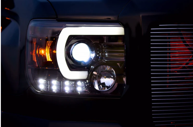 GMC Sierra & Denali 3500 2015-2019 Dually Projector Headlights with Smooth OLED DRLs & Halos - Smoked/Black Lens - Upgrade for Night Driving & Off-Road Use