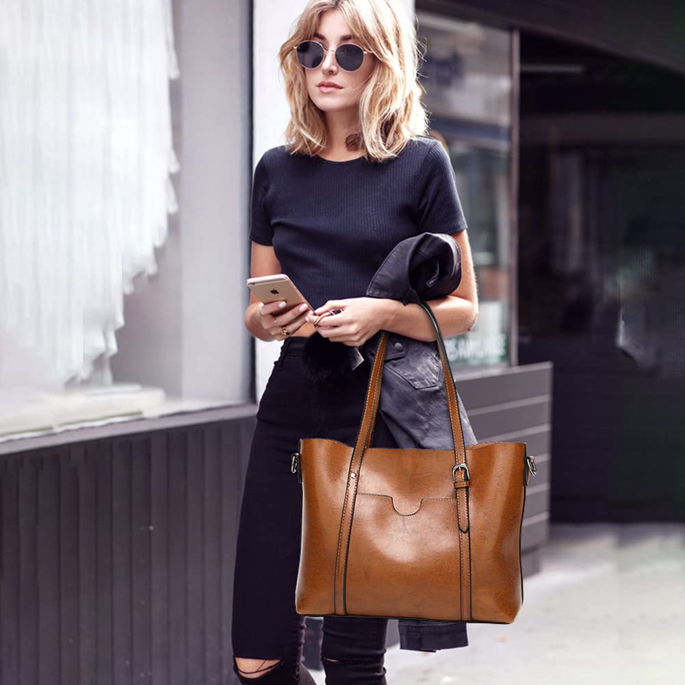 Premium Leather Tote Bag for Women - Stylish Crossbody Shoulder Bag with Large Capacity, Perfect for Work, Laptop, and Travel | Office Commute, Business Meetings, Weekend Getaways